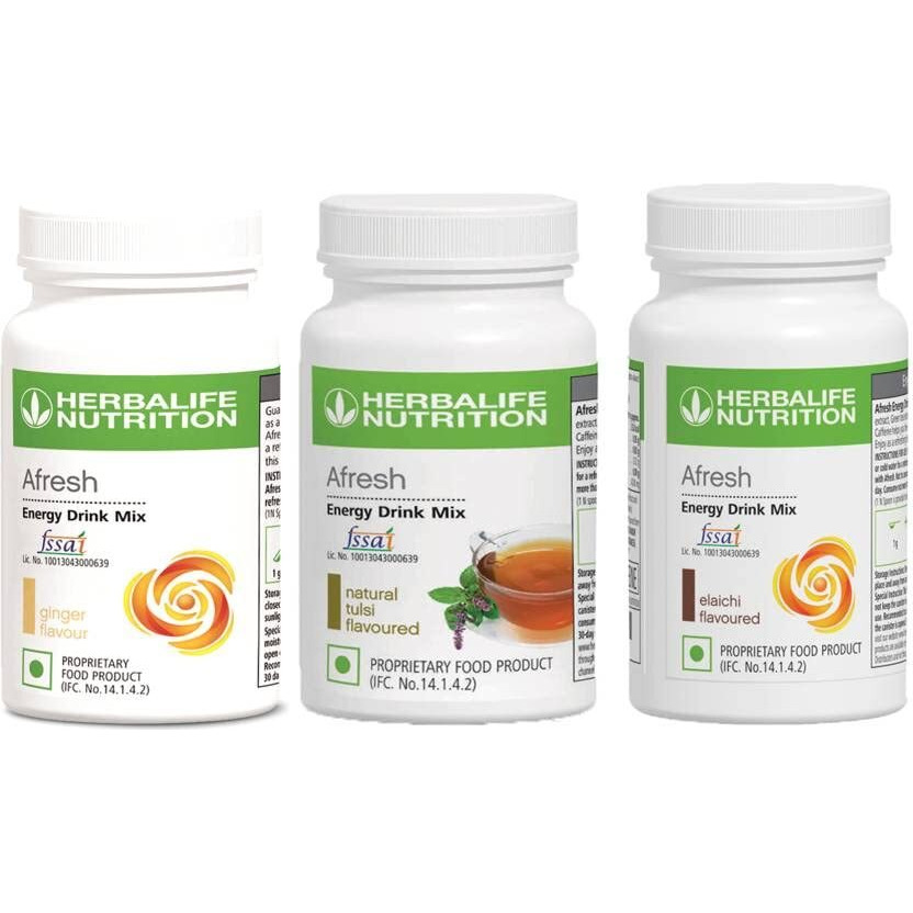 Herbalife Nutrition Afresh Energy Drink Mix (Ginger Tulsi And Elaichi) Flavored Energy Drink (3x50 g, Ginger, Tulsi, Elaichi Flavored)