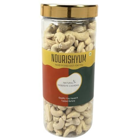 Nourishyum Premium WW320 (Grade A++) Cashews 500g With Reusable Jar | Whole Kaaju | 100% Natural King Size Kaju | Nuts & Dry Fruits | Healthy Snacks | Dry Fruit Gift Pack