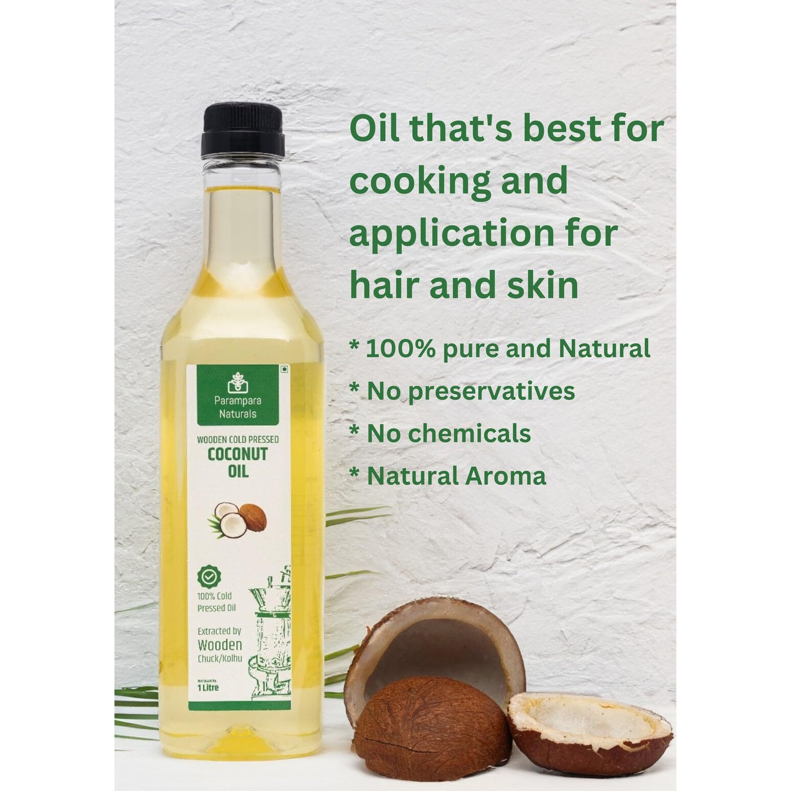 Parampara Naturals Coconut Oil Wooden Cold Pressed Virgin Coconut Oil Edible, Kohlu, Chuck Cold Press Extracted Oil for Cooking, Hair & Smooth Skin Moisturizer 5 Ltr