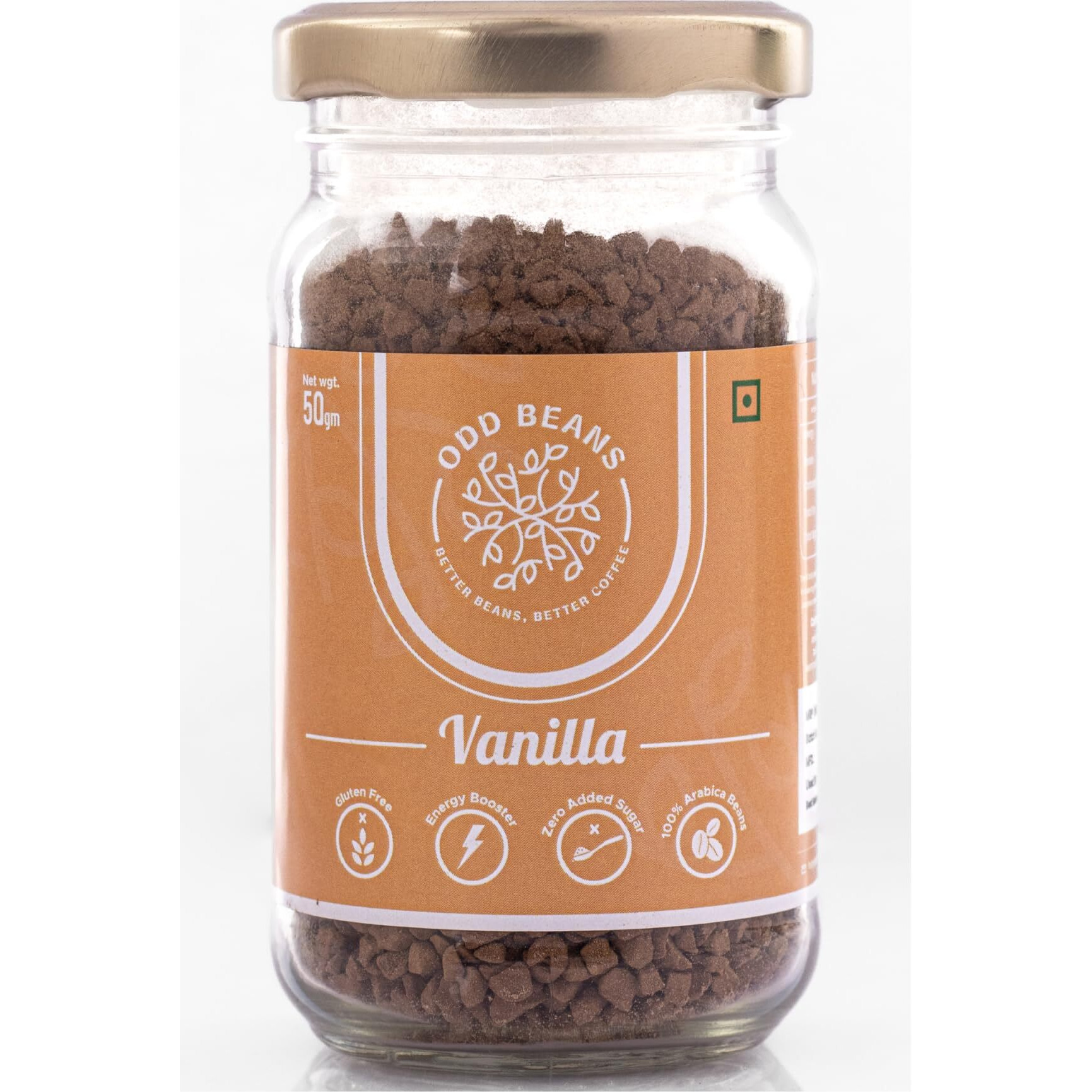 Odd Beans Premium Instant Coffee Powder | Rich Flavour and Aromatic, 100% Arabica Beans for Intense Cold & Black Coffee | No Chicory Added (Vanilla, 50 g)