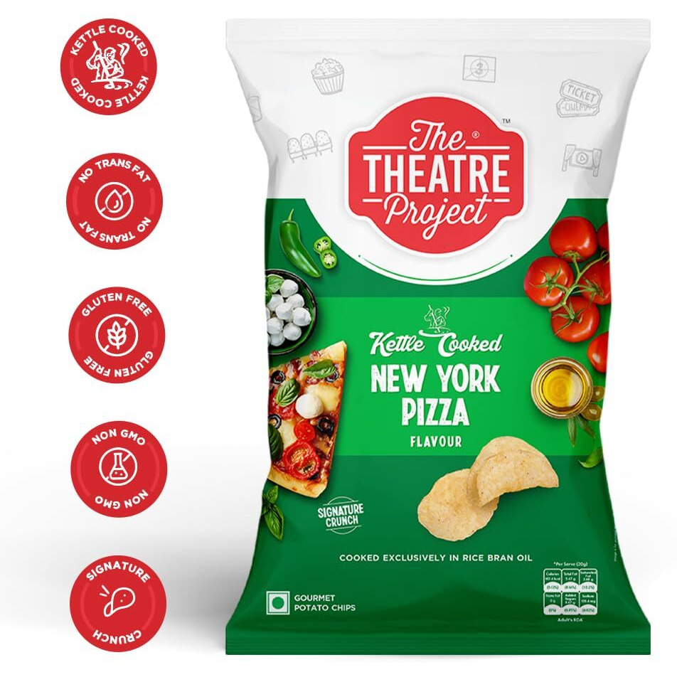 The Theatre Project Kettle Cooked Chips, New York Pizza Chips, Potato Chips, Combo Pack of 5 Pouch, 410g