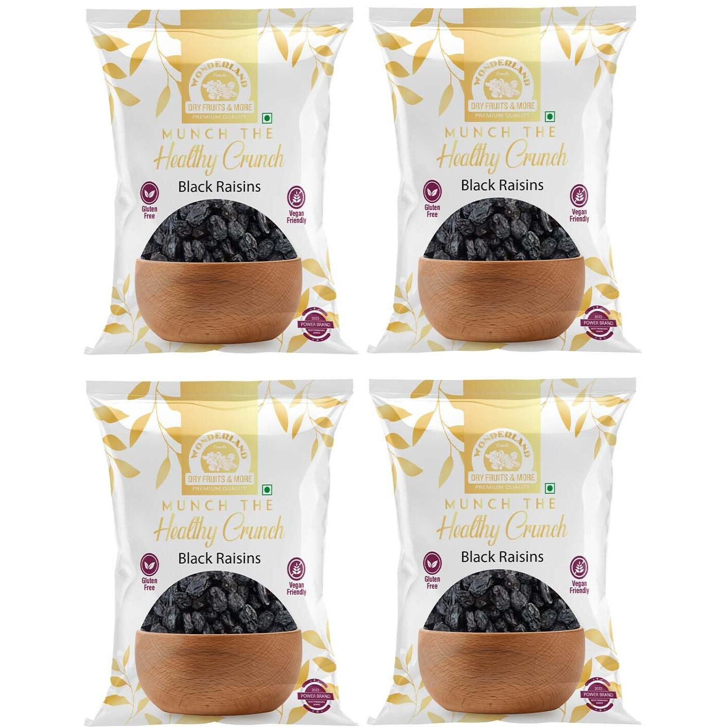 WONDERLAND FOODS Seedless Black Raisin 1Kg (250g X 4) Pouch | Kali Kishmish | Dried Fruits