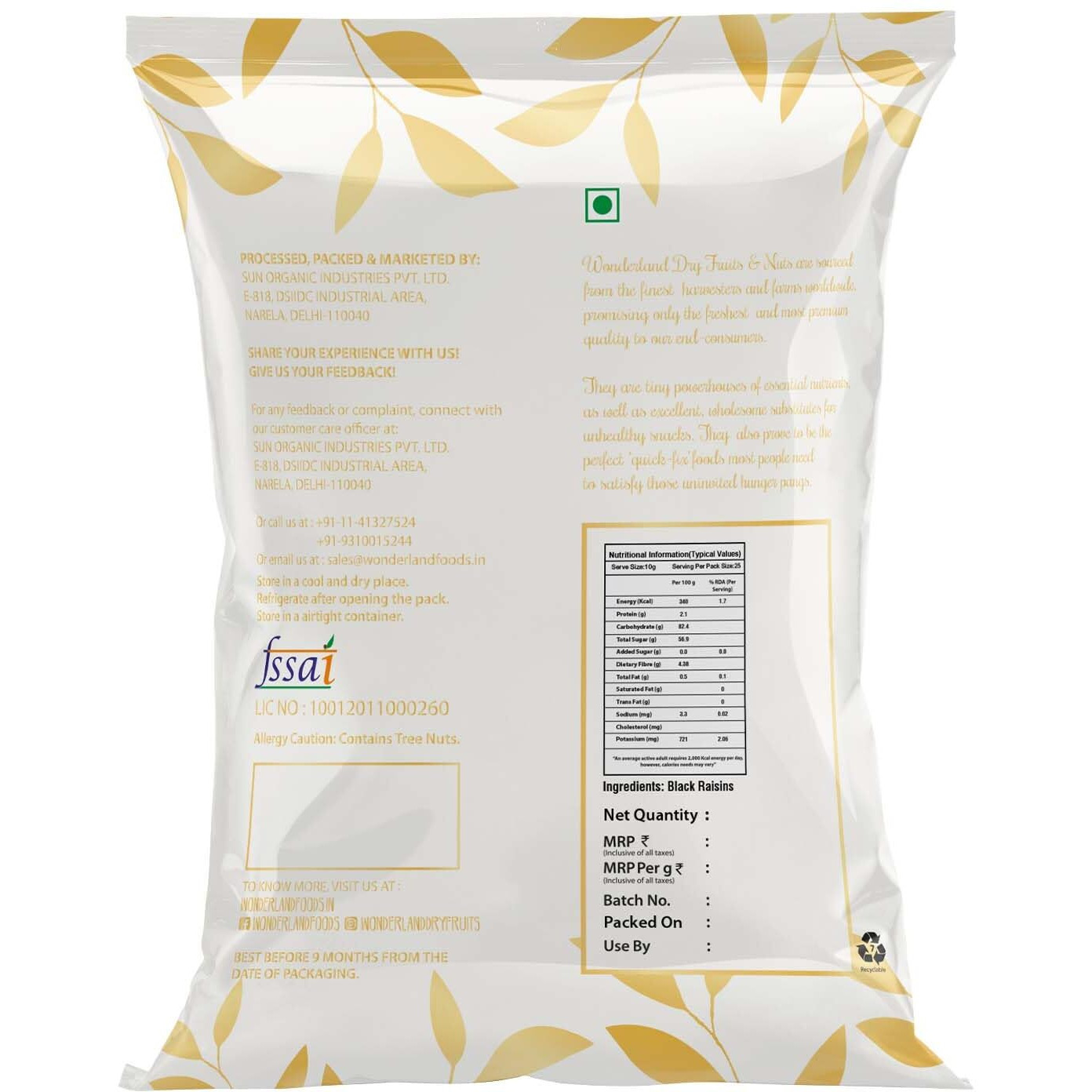 WONDERLAND FOODS Seedless Black Raisin 1Kg (250g X 4) Pouch | Kali Kishmish | Dried Fruits