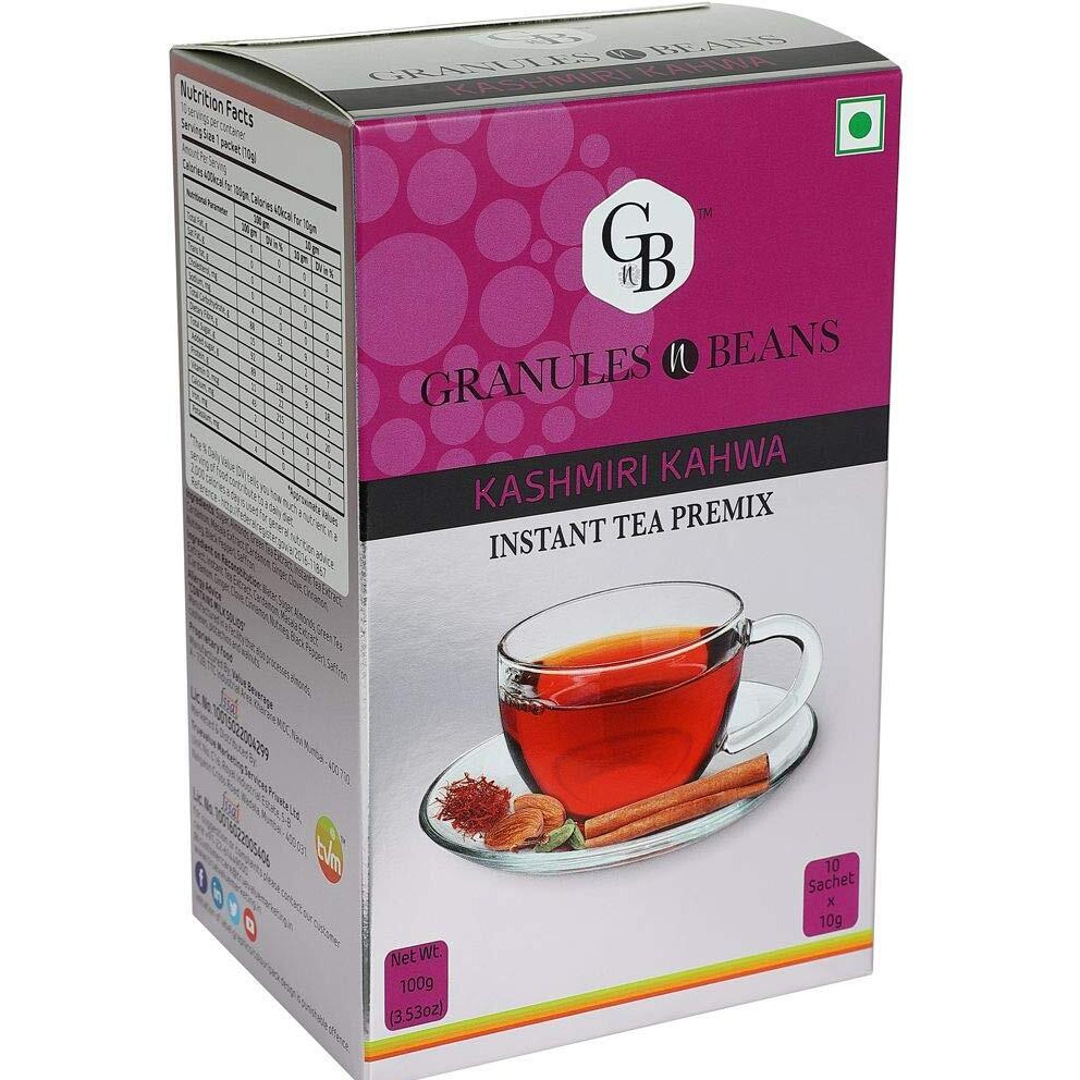 Granules n Beans Kashmiri Kahwa Instant Tea Premix - (10 Sachet x 10g  100g)