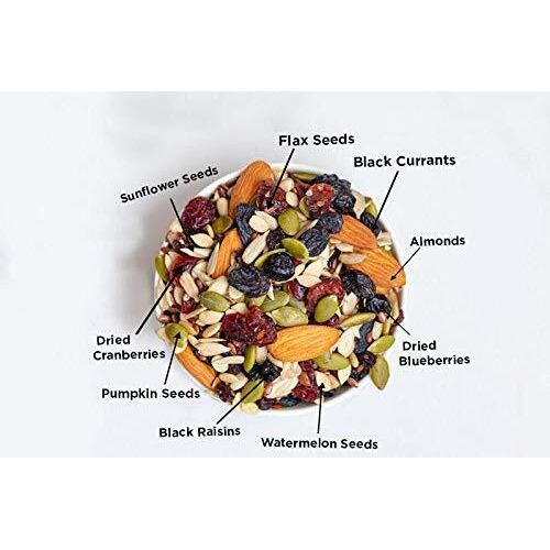 Fruitri Superfood Trail Mix 100g- Almonds, Pumpkin, Sunflower, Watermelon, Flax Seeds, Black Raisins, Black Currant, Cranberries and Blueberries