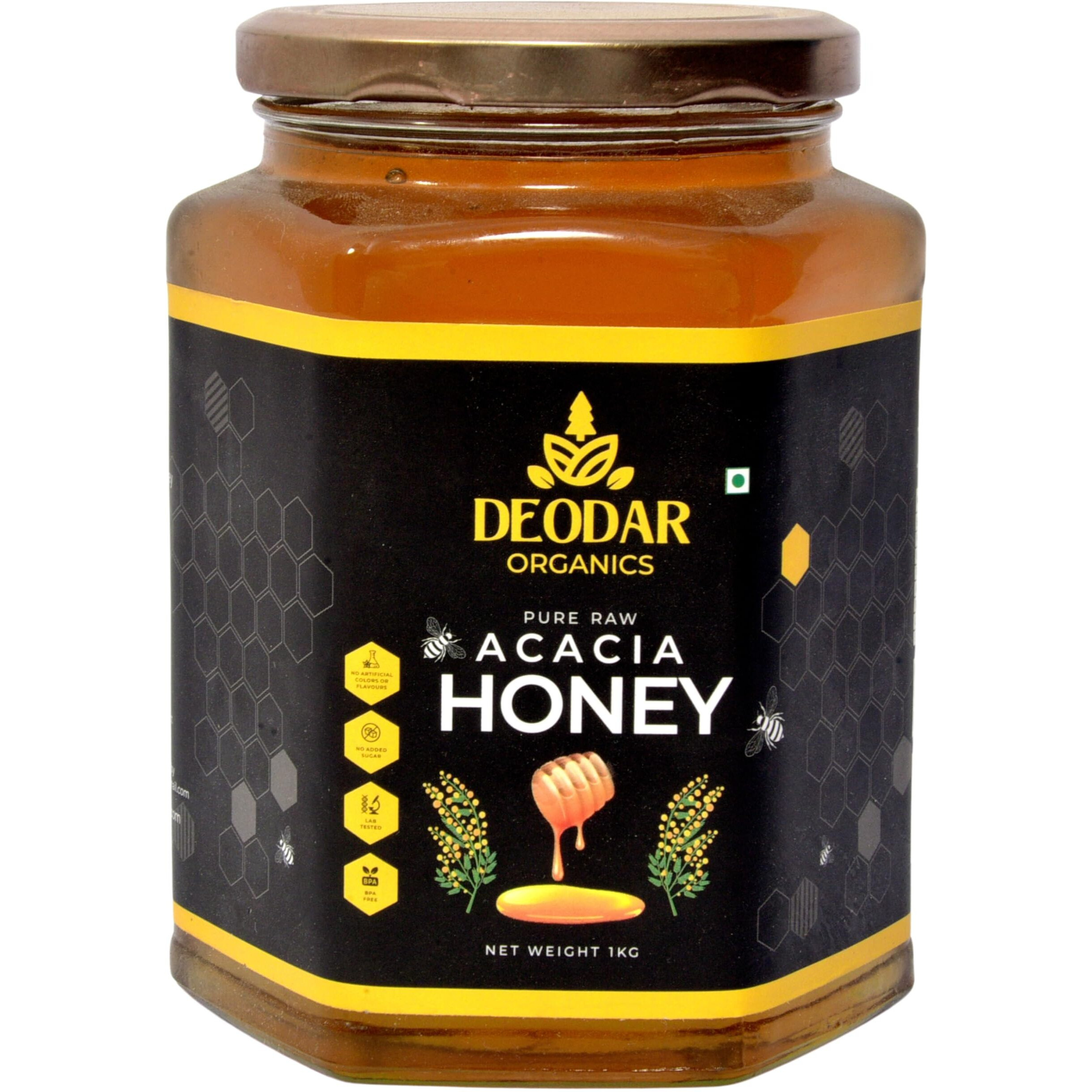 Deodar Organics Wild Acacia Babool Forest Natural&Fresh Honey|Unprocessed Honey|Pure Organic Raw Honey|100% Natural No Preservatives|No Artificial Color|No Added Sugar (500 Gm) (Pack Of 1 Glass Jar)