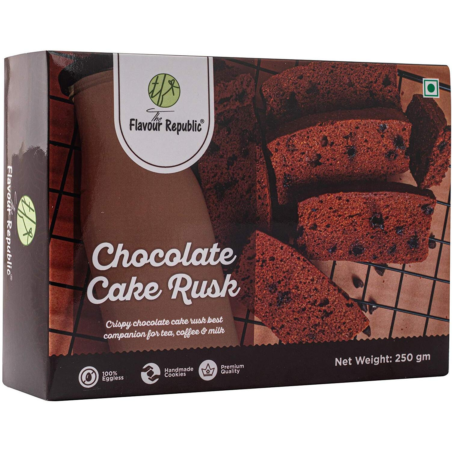 The Flavour Republic Handmade Pure Vegetarian Premium Chocolate Cake Rusk with Chocolate Chips (Combo Pack 2x250 gms, 500 gms)