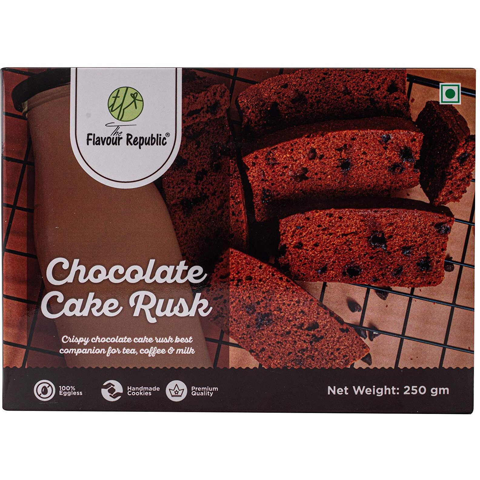 The Flavour Republic Handmade Pure Vegetarian Premium Chocolate Cake Rusk with Chocolate Chips (Combo Pack 2x250 gms, 500 gms)