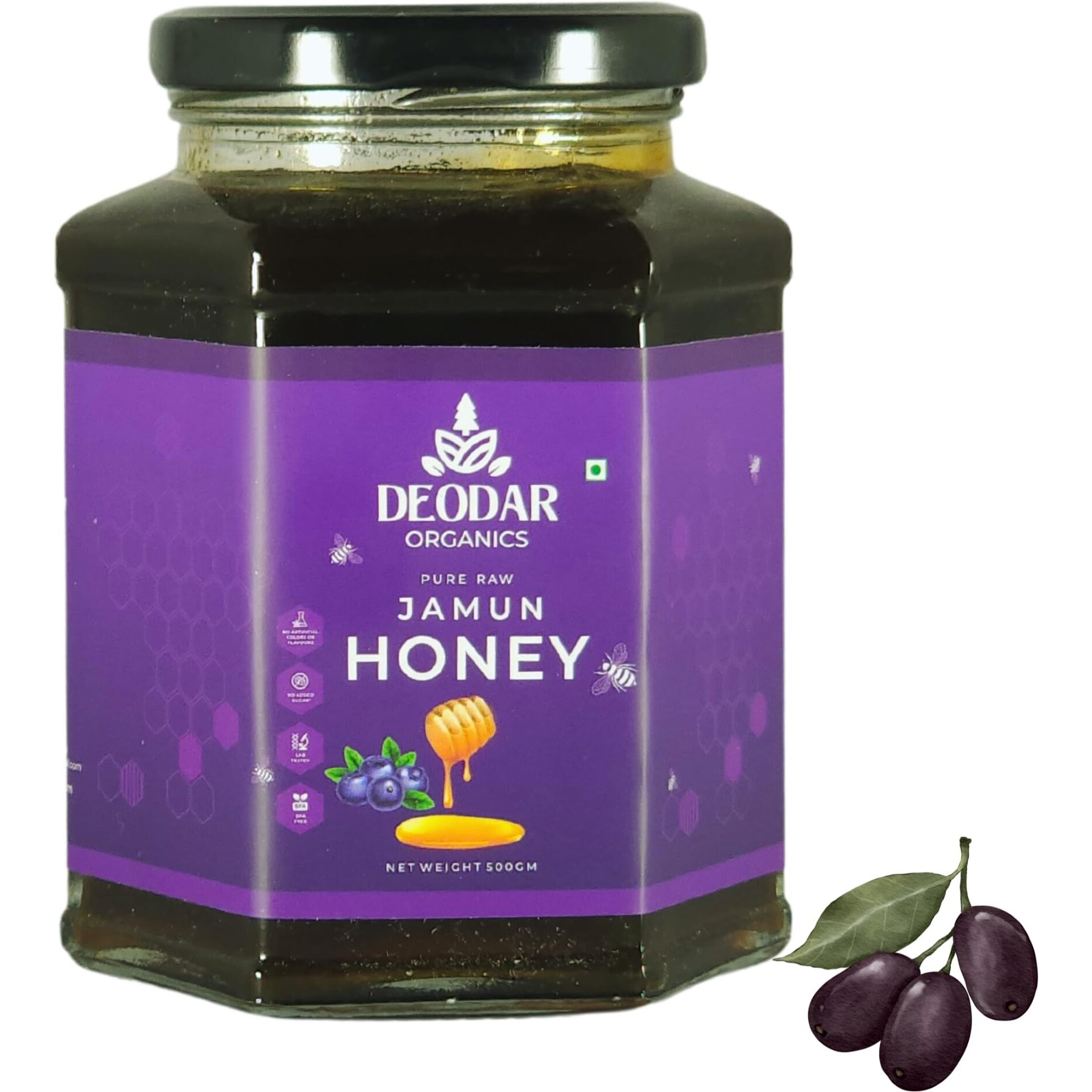 Deodar Organics 100% Pure Jamun Honey No Additives | (50 gm) | Raw, and Unprocessed | for Diabetes | Low Glycemic Index Honey from the Jamun Orchard (pack 0f 1)