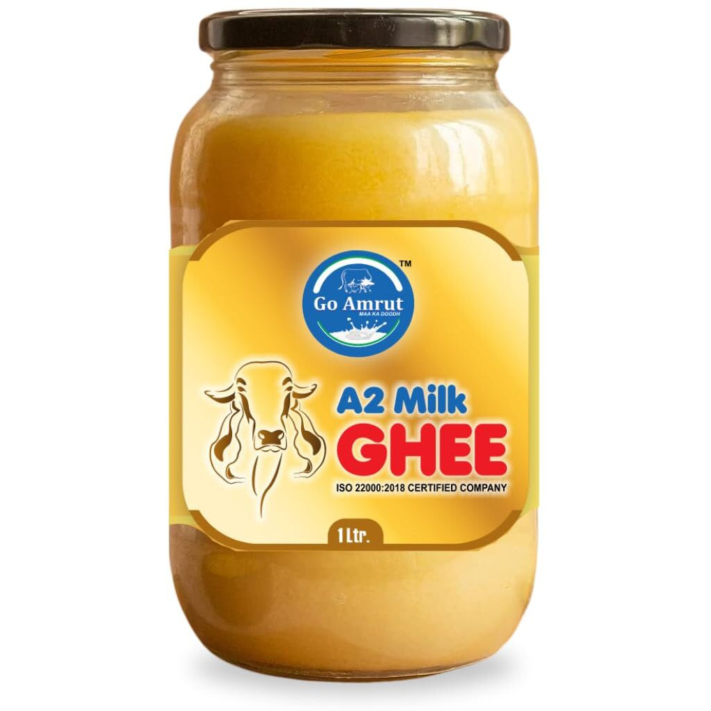 Go Amrut A2 Bilona Desi Cow Ghee - Vedic Bilona Method - Traditional Curd Churned - Organically Made A2 Cow Ghee - Grass Fed Gir Cow Ghee - Premium Desi Cow Ghee - Glass Jar (1000 ML - PACK OF 1)