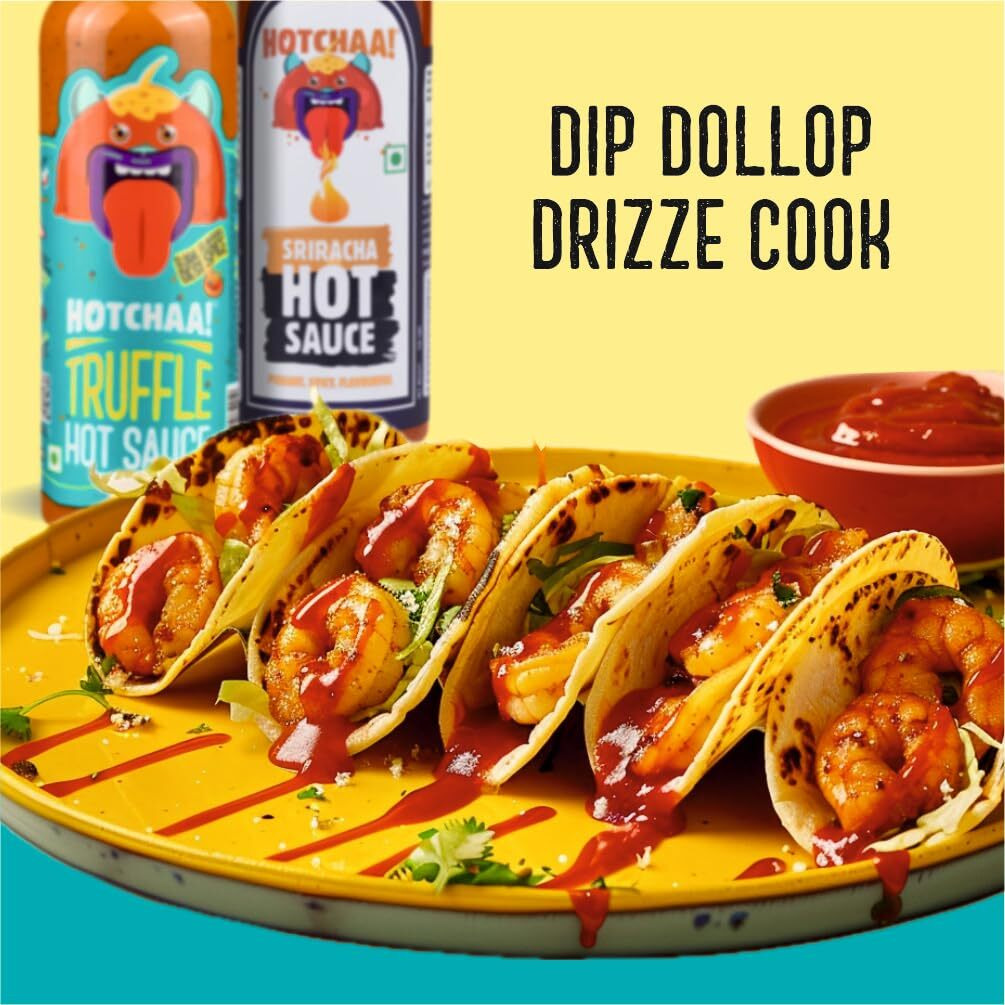 HOTCHAA Dynamic Duo Combo of 2 Truffle Hot Sauce & Sriracha Hot Sauce (150g Each) Spicy & Umami Truffle and Hot & Tangy Sriracha Hot Sauces, Small batch Vegan NO MSG