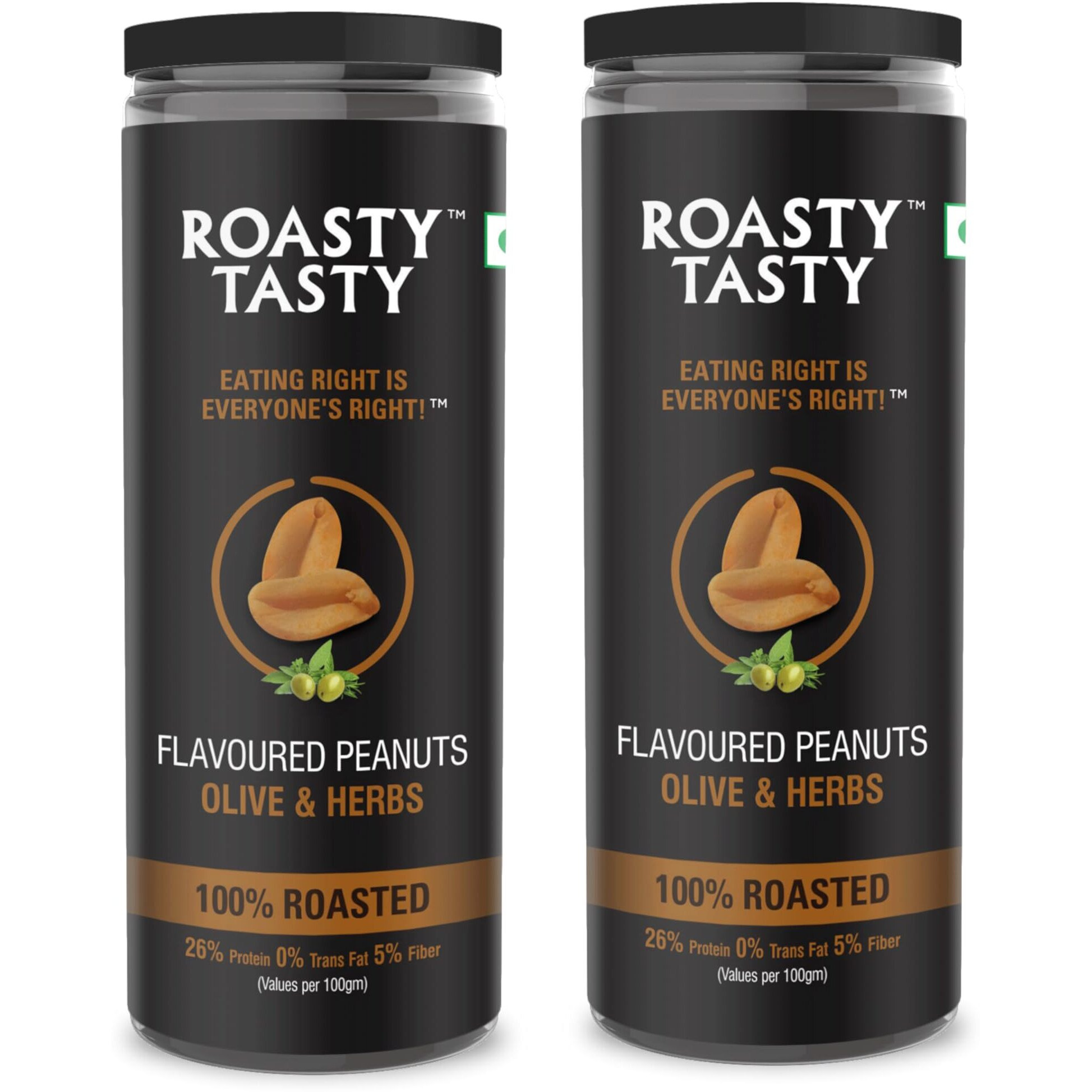 Roasty Tasty Premium Olive & Herbs Flavour Roasted Peanuts | Healthy Snacks | Rich in Protein & Fibre | Roasted, Not Fried Snacks | Healthy Food | Gluten Free, Zero Cholesterol | Namkeen Peanuts | Crunchy Masala Peanuts | Pack of 2 (150g each)