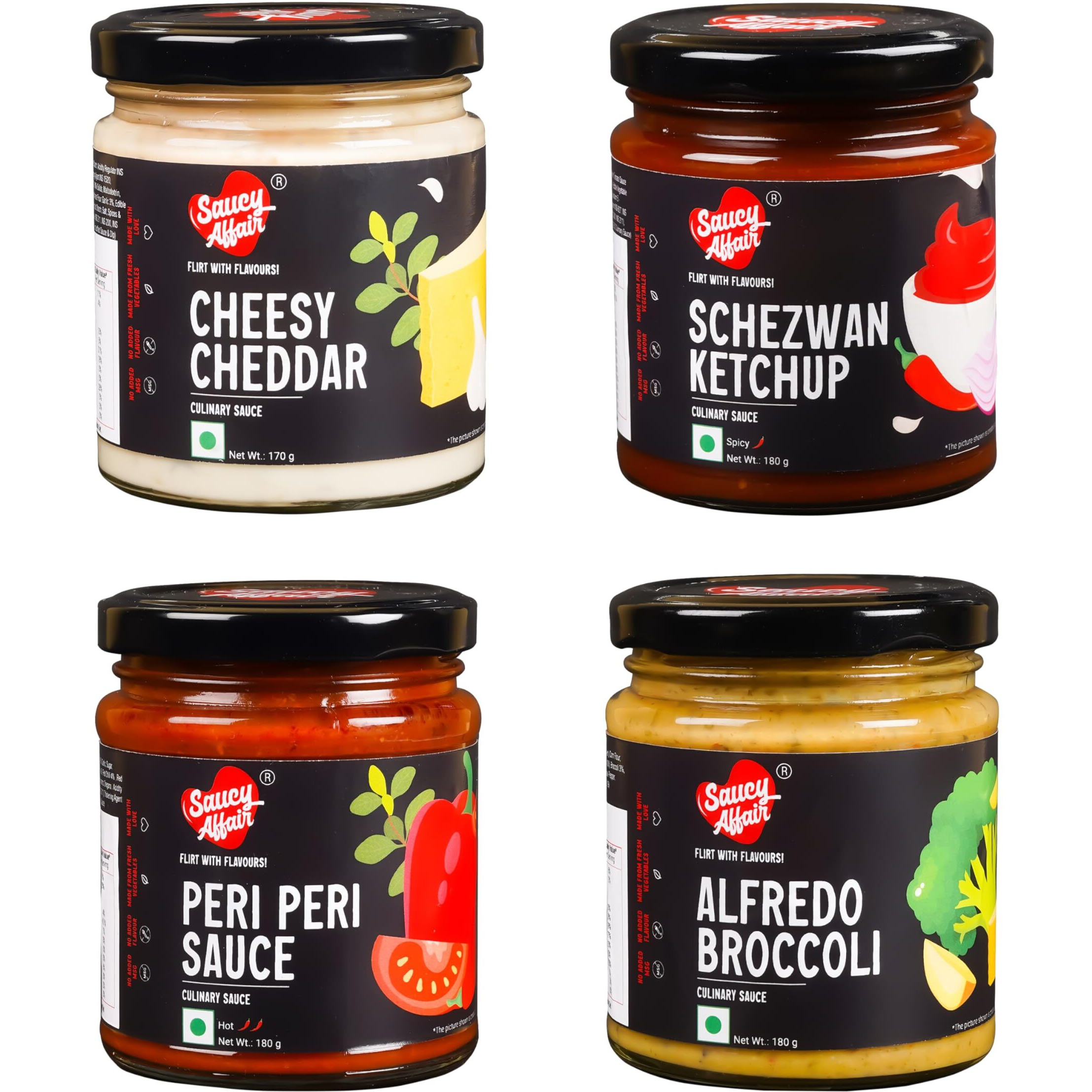 Saucy Affair Sauces|Cheese Sauce|Schezwan Sauce|Peri Peri Sauce|Alfredo Broccoli Sauce|Sauce Combos (The I Cant Resist Combo), 1.5 Kg