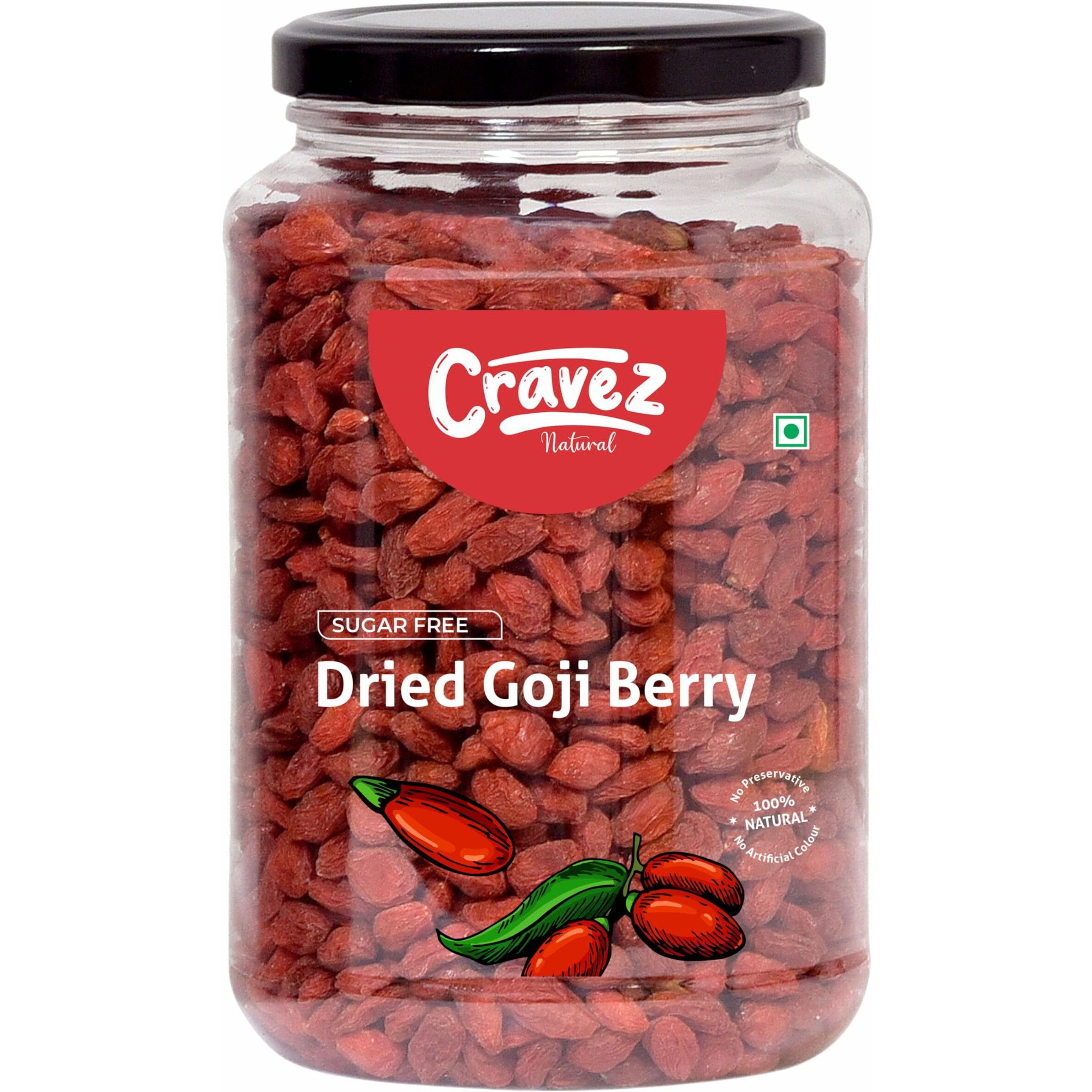Cravez Premium Dried Goji Berries - 250G | Sugar Free Goji Berry Dry Fruit | High in Vitamin A | Rich in Antioxidants | Boosts Immunity | Aids in Weight Management | Toppings for Fruit Salads & More