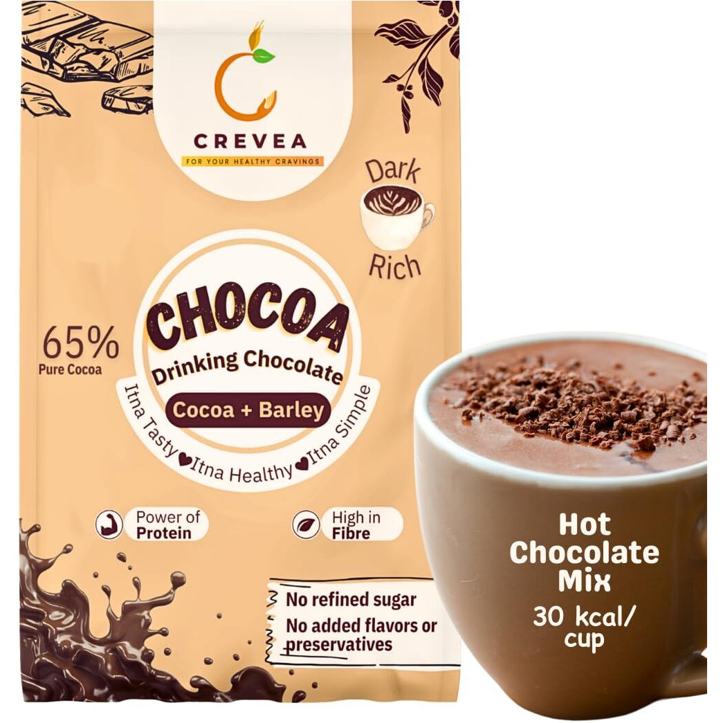 Chocoa Classic Dark Healthy Hot Chocolate Powder (20-25 Cups)| 65% Premium Cocoa Powder| 50% less sugar| Guilt Free Drinking Chocolate Powder for Milk for Weight Management & Health Oriented People