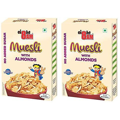8AM Muesli with Almonds (No Added Sugar), Tasty, Nutritious and Healthy Snacks, Include Whole Grains and Seeds, 425 gm Set of 2