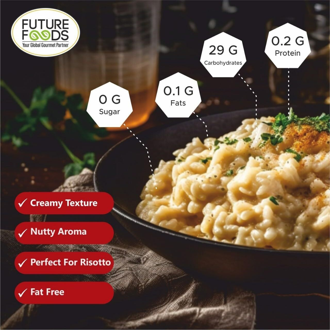 Future Foods Arborio Rice | Fat Free | Creamy Texture & Nutty Aroma | | Rich in Vitamin & Minerals | Product of Italy | Use to Make Rissotto | 450g (Pack of 2)