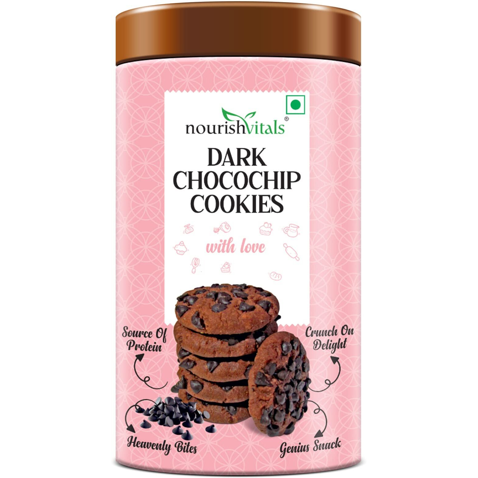 NourishVitals Dark Chocochip Chocolate Cookies, Heavenly Bites, Source of Protein, Crunchy Delights, Genius Snack, 120g