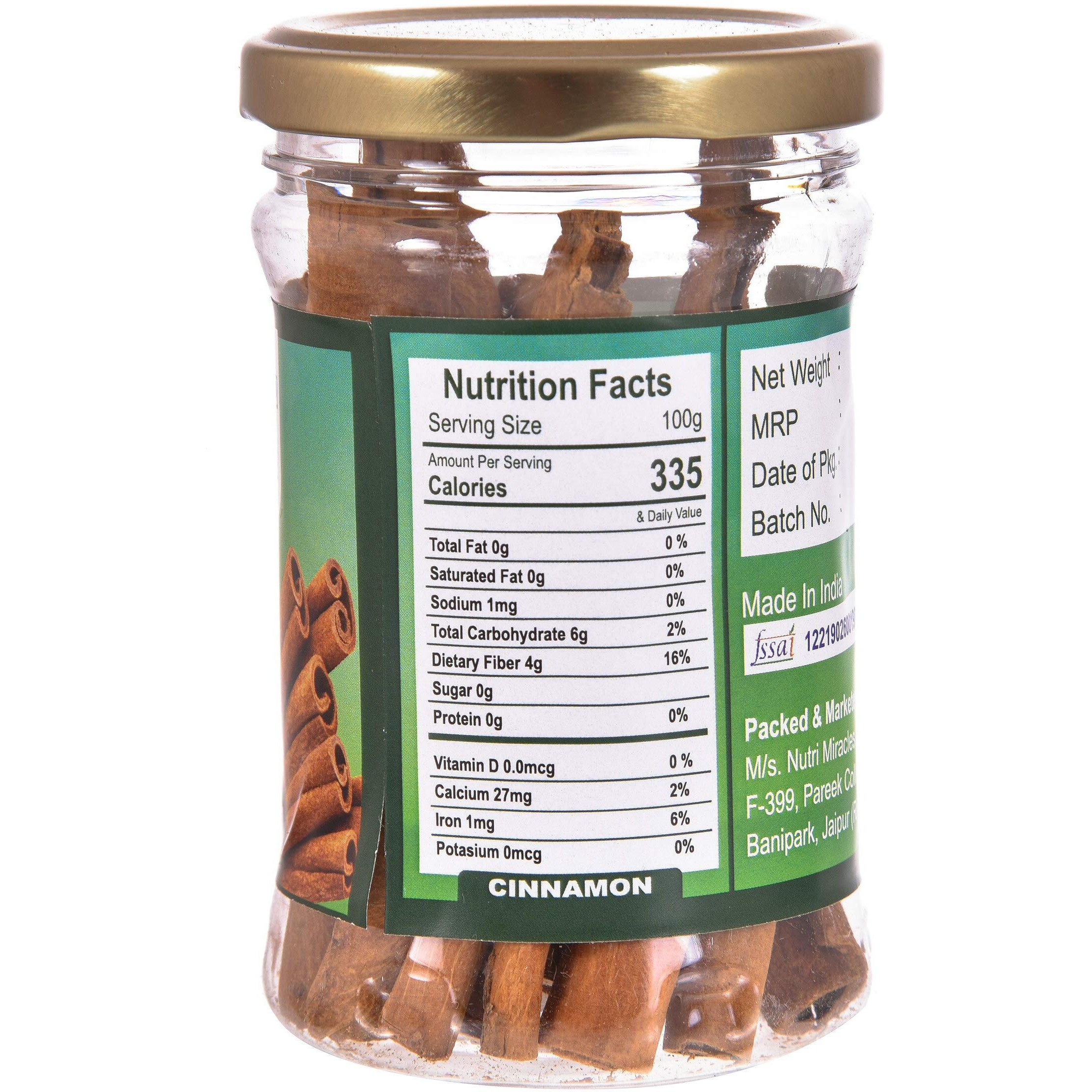 NUTRI MIRACLE 50gm Whole Spice Cinnamon Sticks 50gm, Dalchini
