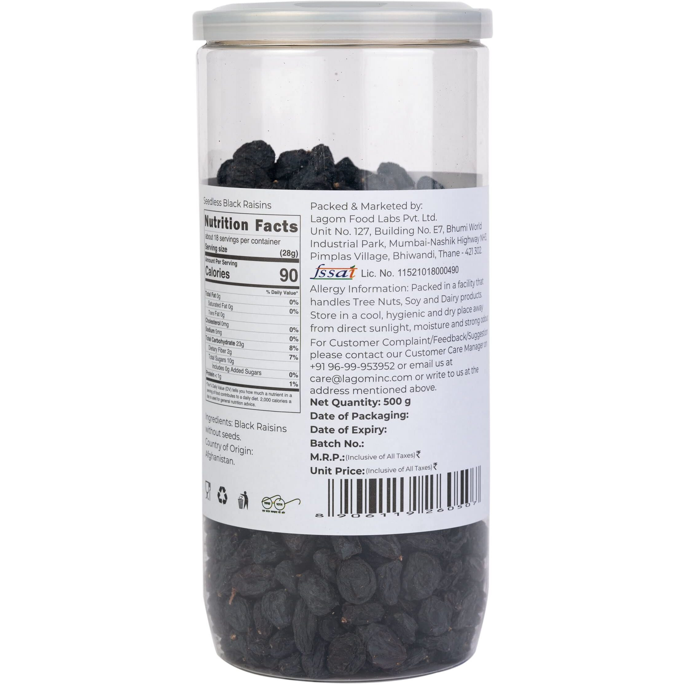 Lagom Gourmet Seedless Black Raisins 1 kg | All Natural | No Preservatives | No Added Sugar | Gluten Free | Vegan | Plant Based | Non GMO | Raisins Dry Fruit | Kismis | Kishmish