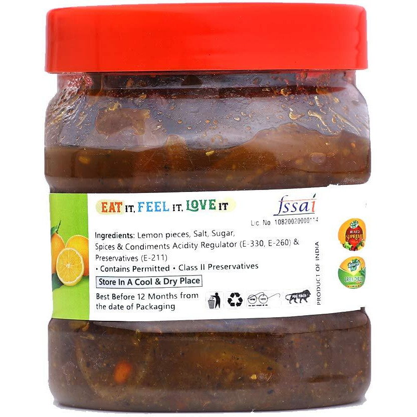 Natural Hub Homemade Organic Sweet and Sour Lemon Pickle Tasting Bitter & Sweet, Nimbu Ka Achaar (Meetha Lemon, 500 gm)
