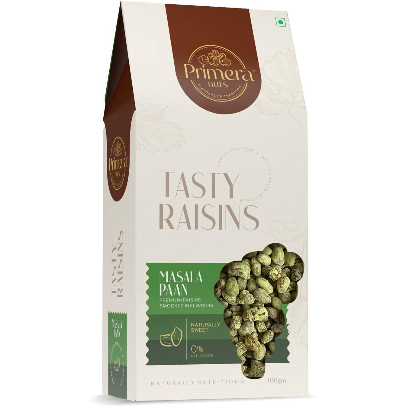 PRIMERA NUTS Premium Tasty Masala Paan Flavour Raisins (125 Gm) | Naturally Nutritious Flavored Raisin | Delicious Healthy Snack Nuts