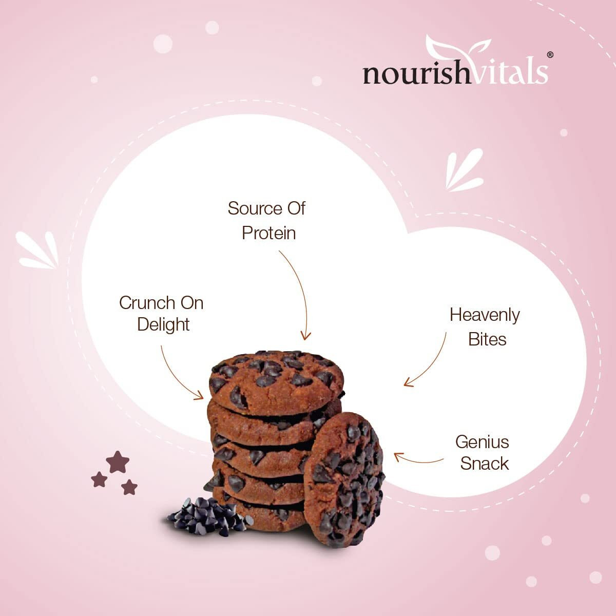 NourishVitals Dark Chocochip Cookies + Coconut Cookies, Heavenly Bites, Source of Protein, Crunchy Delights, Genius Snack, 120g Each