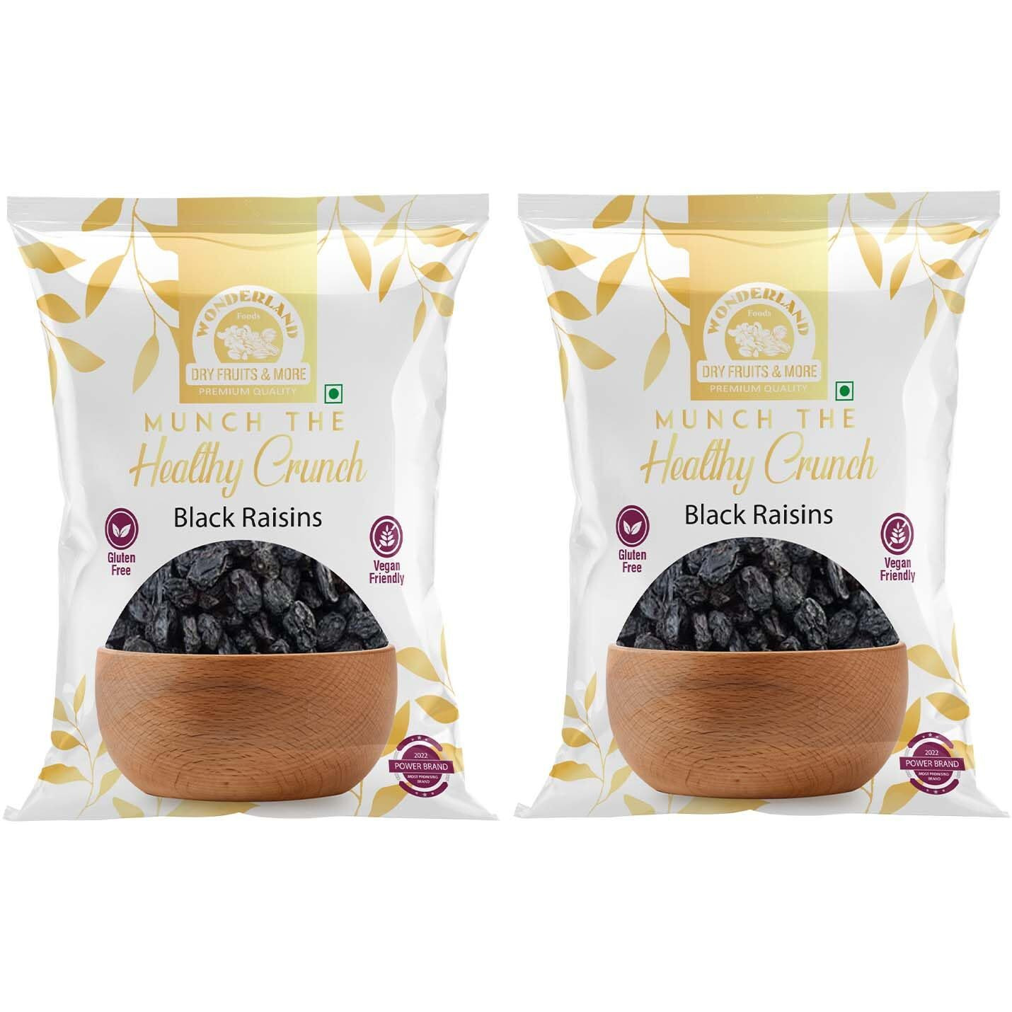 WONDERLAND FOODS Seedless Black Raisin 500g (250g X 2) Pouch | Kali Kishmish | Dried Fruits