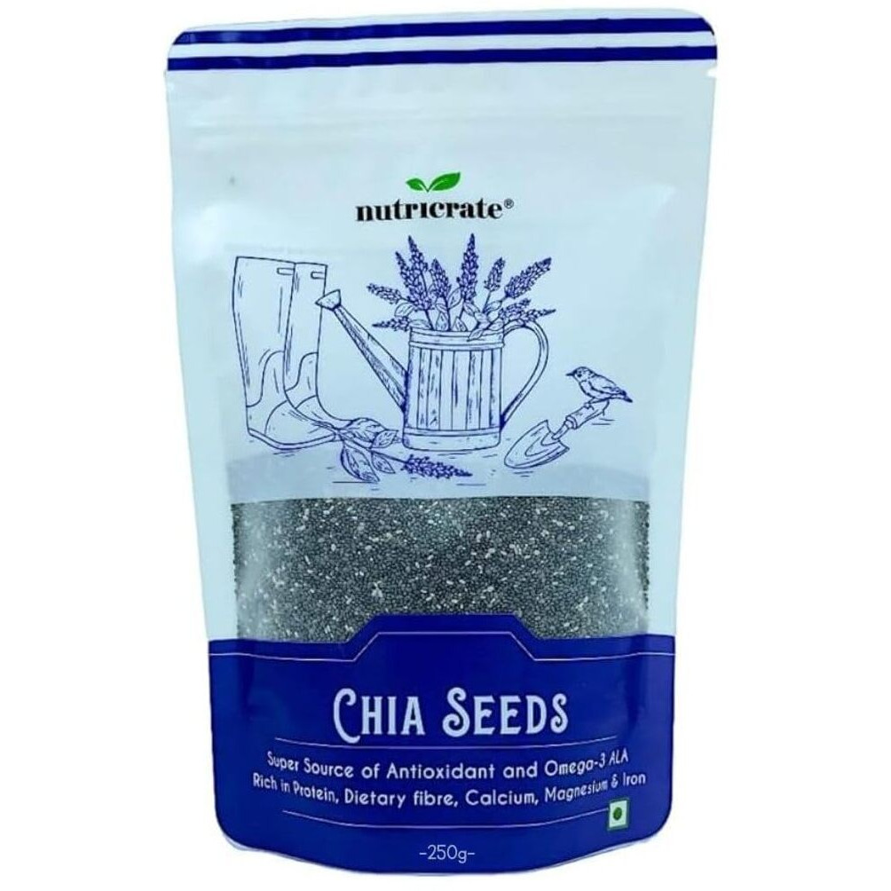 NutriCrate Chia Seeds for Eating (250gm) Raw Organic Chia Seeds - Rich in Fiber, Protein, Calcium & Omega 3 | Gluten Free Healthy Diet Snack | Chia Seeds for Desserts & Puddings