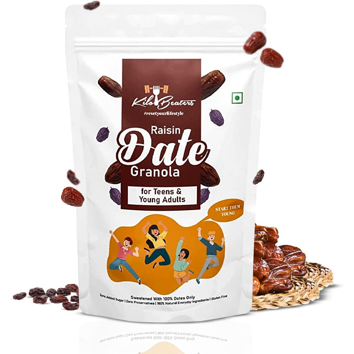 KILOBEATERS Raisin Date Granola For Teens & Young Adults Sweetened With 100% Dates, Zero Added Sugar & Gluten Free - (600 g)
