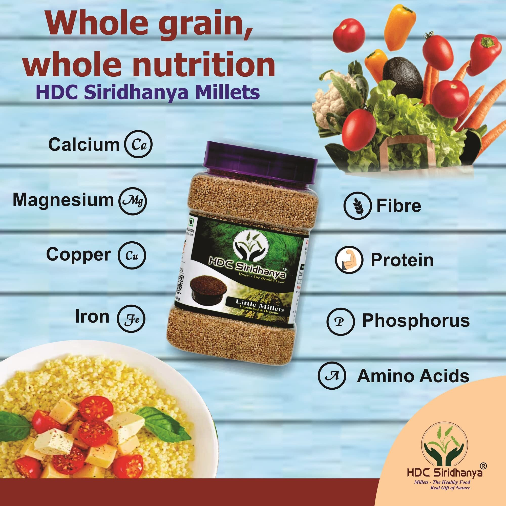 Siridhanya Unpolished & Positive Millets combo pack 5 (kodo, little, browntop, foxtail and barnyard each millets Grwt. 500g) Organicall grawn from Karnataka