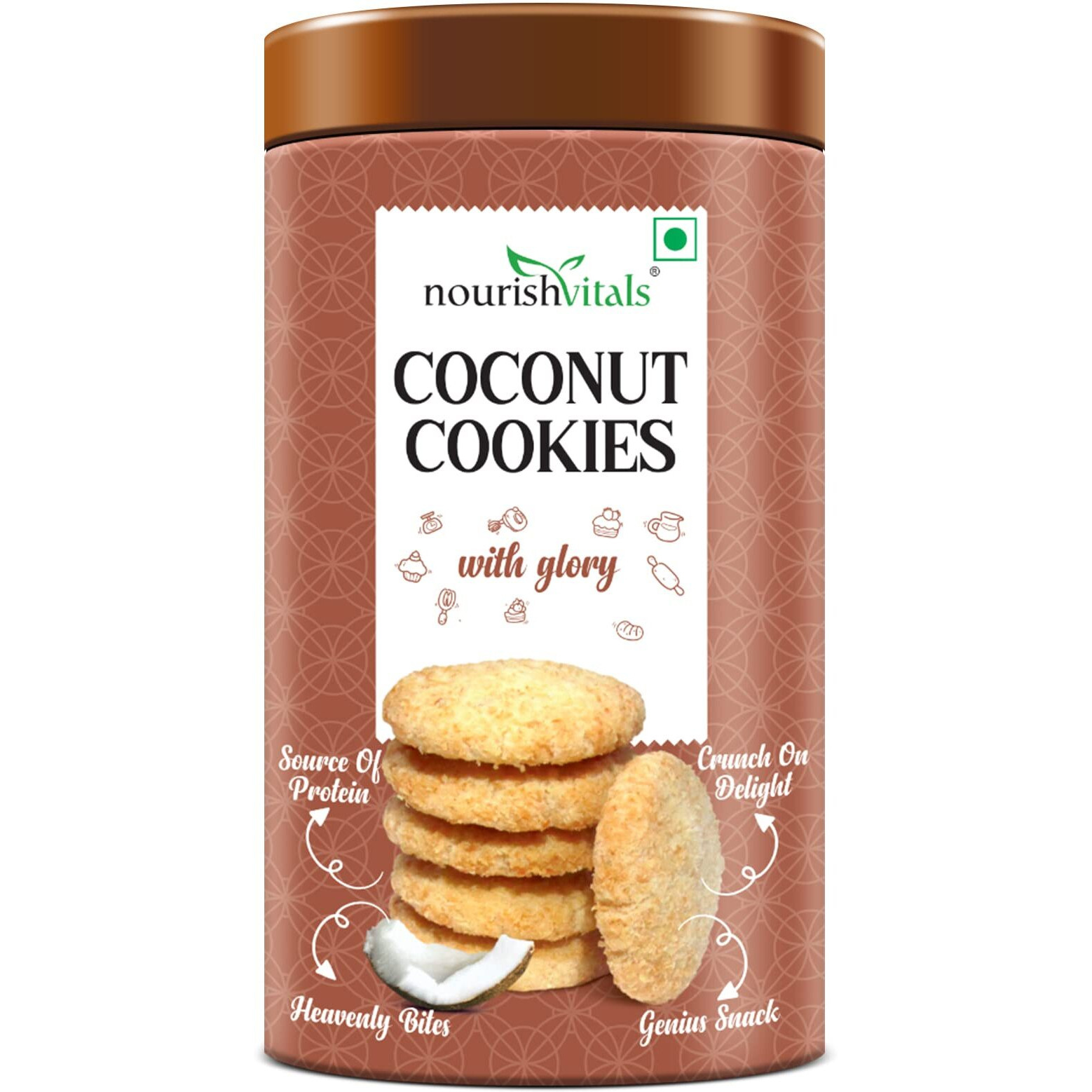 NourishVitals Coconut Cookies, Heavenly Bites, Source of Protein, Crunchy Delights, Genius Snack, 120g