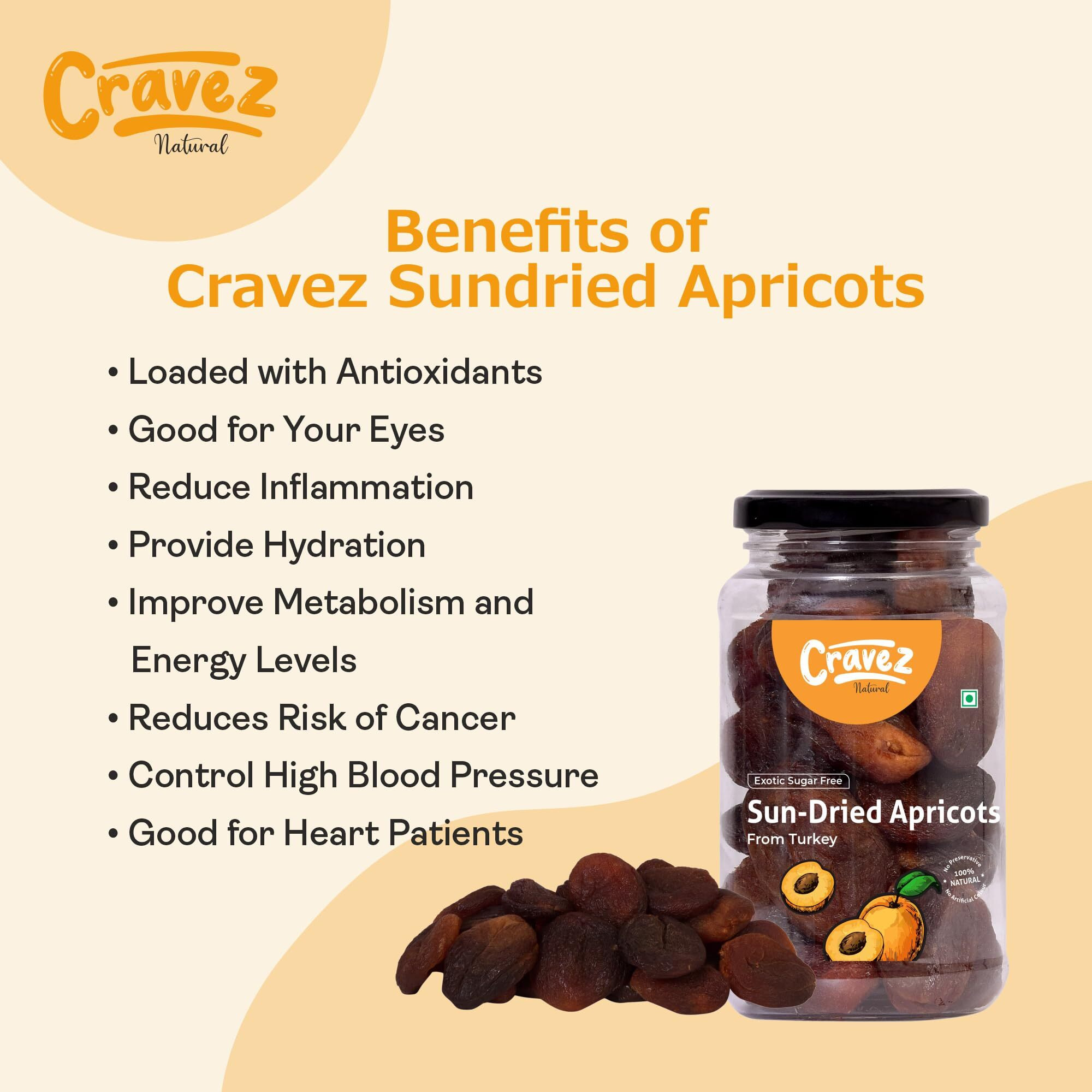 cravez Sun-Dried Seedless Apricots - 500Gm, Khumani Premium Dried Apricots | No Added Sugar, Gluten-Free, Sodium-Free | Sweet Dry Fruits