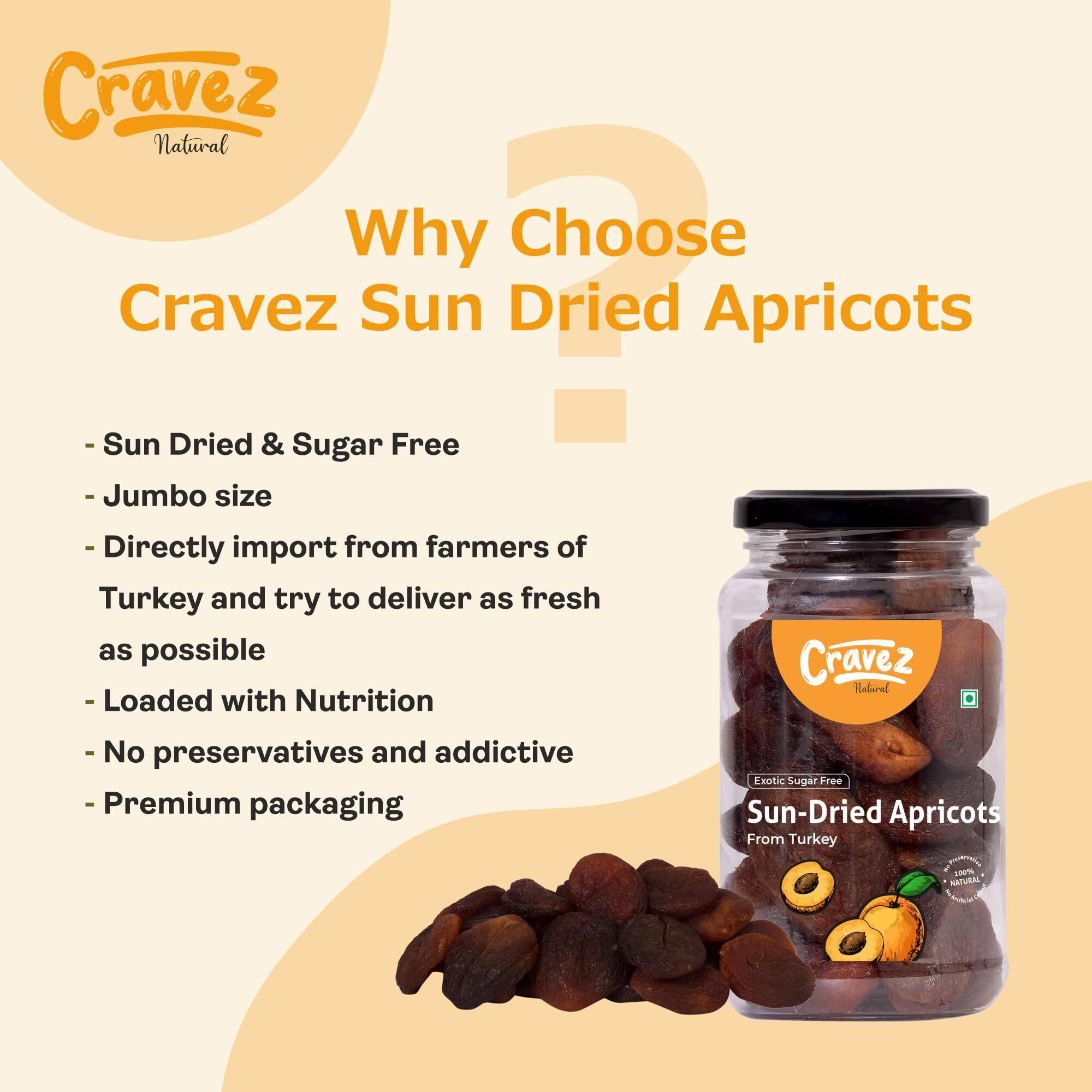 cravez Sun-Dried Seedless Apricots - 500Gm, Khumani Premium Dried Apricots | No Added Sugar, Gluten-Free, Sodium-Free | Sweet Dry Fruits