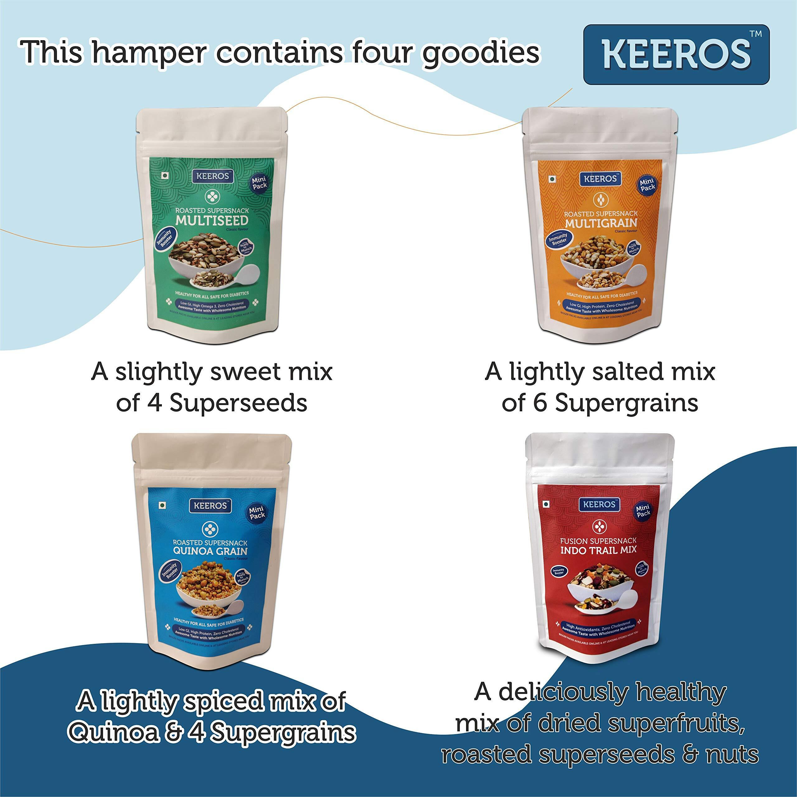 Keeros Healthy Gift for Bhai Dooj with Roli Moli Chandan Tikka Chawal Mishri |Combo of Sweet & Salted, Tasty & Nutritious Super Snacks Packed in a Premium Gift Pack for Brother | Bhai Dooj Combo Pack