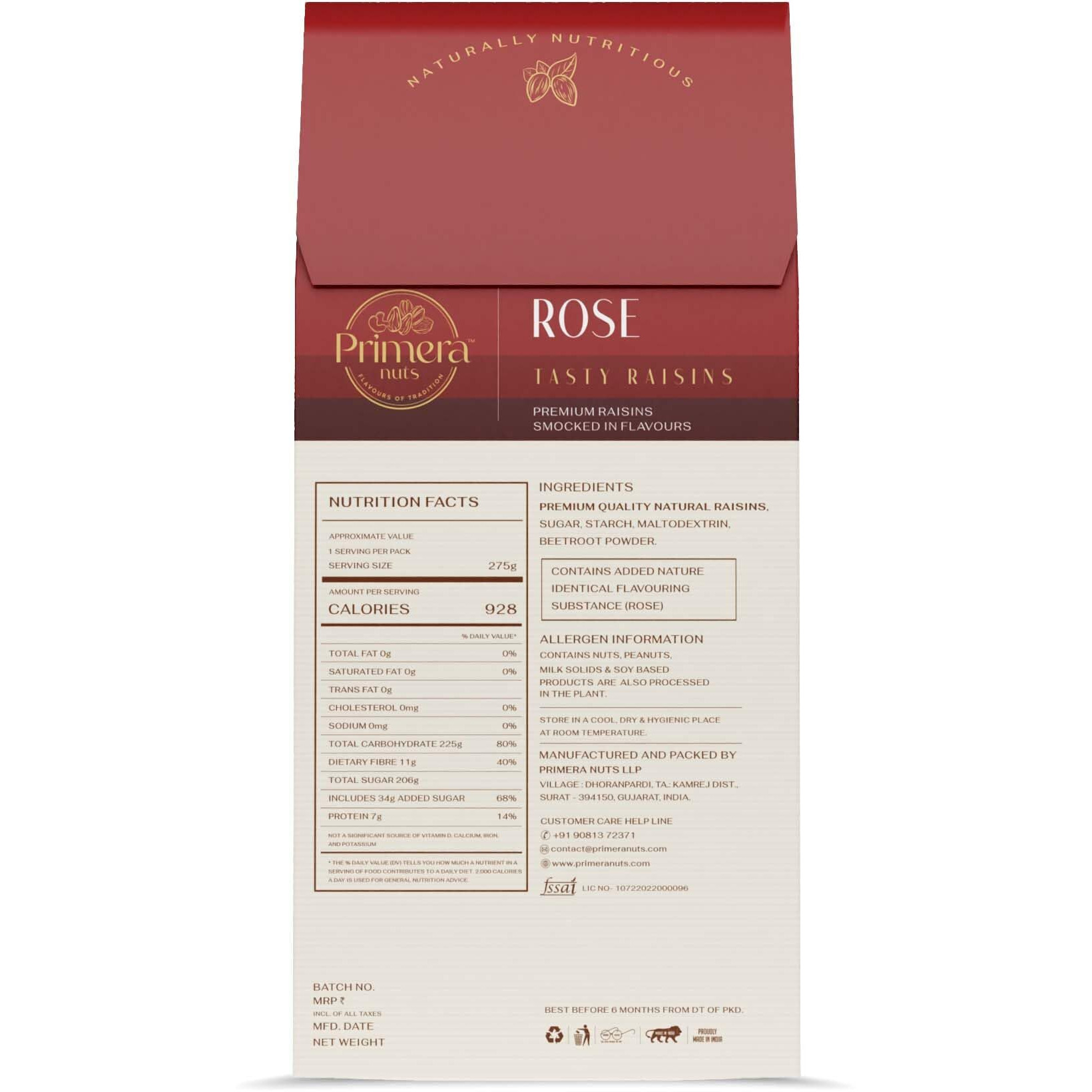 PRIMERA NUTS Premium Tasty Rose Flavour Raisins 125 GM | Naturally Nutritious Flavored Raisin | Delicious Healthy Snack