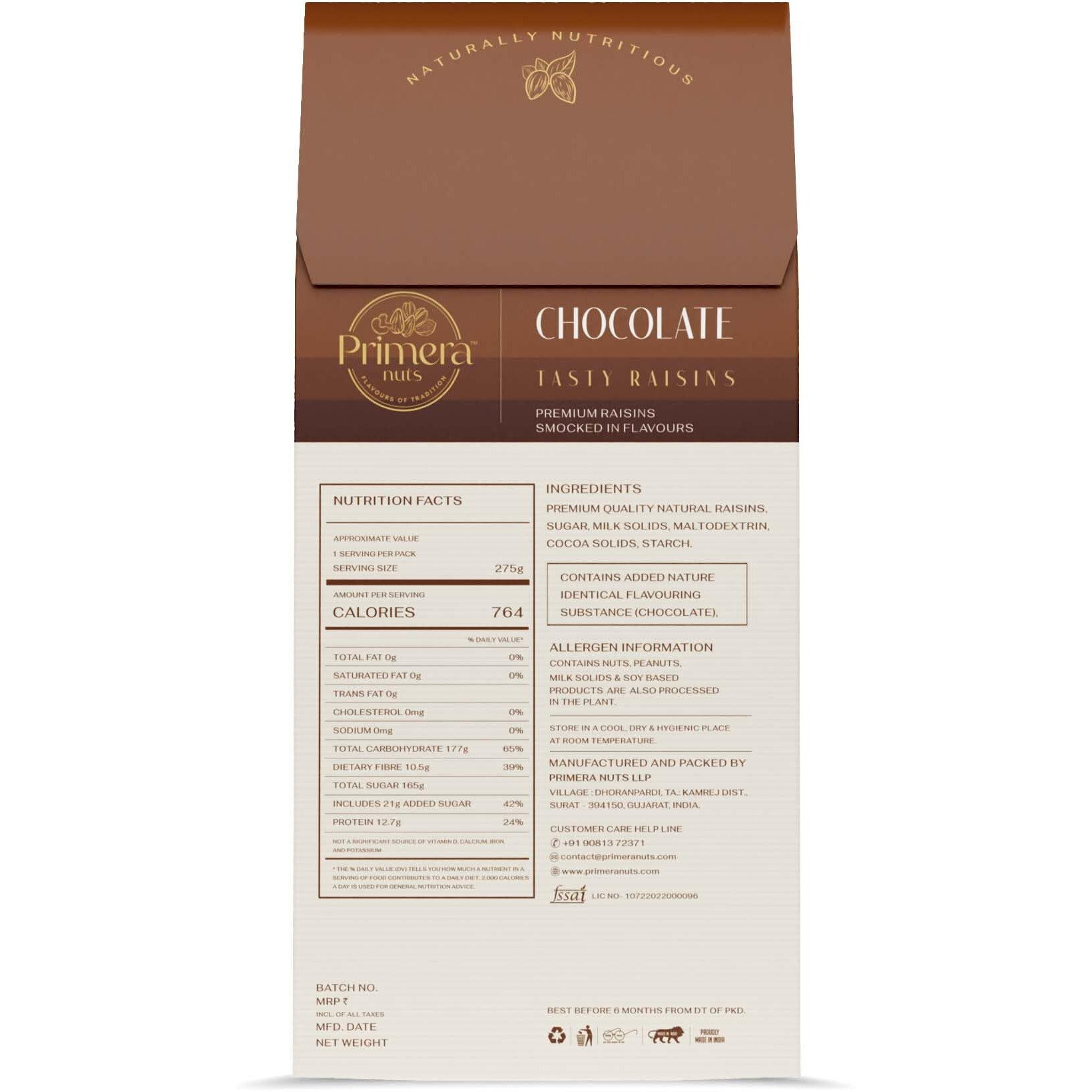PRIMERA NUTS Tasty Chocolate Raisins Naturally Nutritious Delicious Healthy Snack (125GM)