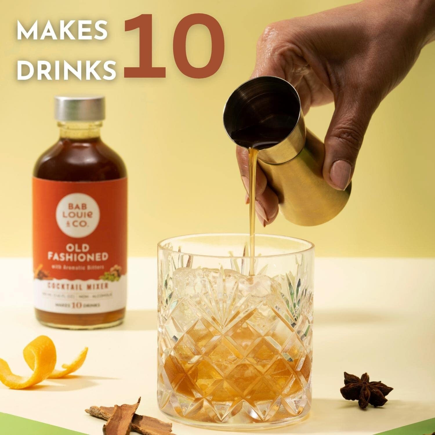 Bab Louie & Co. Old Fashioned Craft Cocktail Mixer | Makes 10 Cocktails & Mocktails | Non-Alcoholic & 100% Natural Mixers | Old Fashioned Syrup with Bitters, Orange & Cherry | Zero Preservatives | 220ml