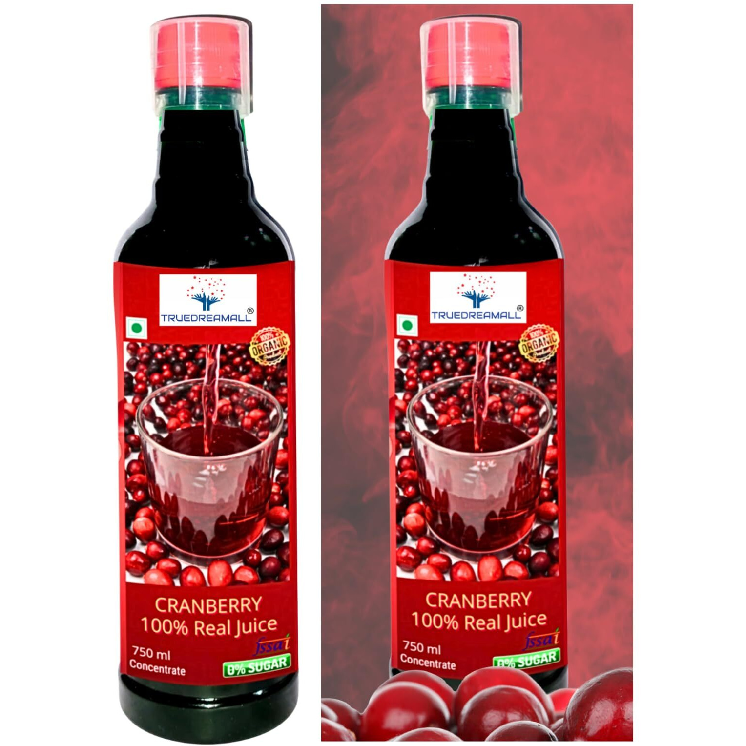 Truedreamall Cranberry Juice- Unsweetened, Pure & Organic, Real & Fresh Cranberry Juice (Concentrate Juice)750ml