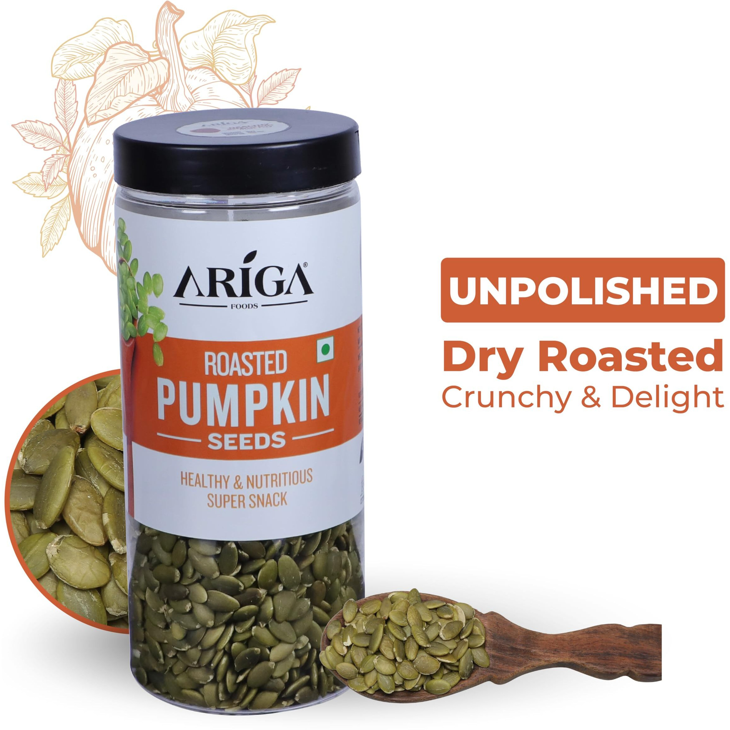 Ariga Foods Pumpkin Seeds Roasted Immunity Booster For Weight Loss in Pet Jar 500g | Rich Source of Omega 3 | Highly Nutritious Snack | Rich in Protein, Dietary Fibre, Zinc & Magnesium (500g)