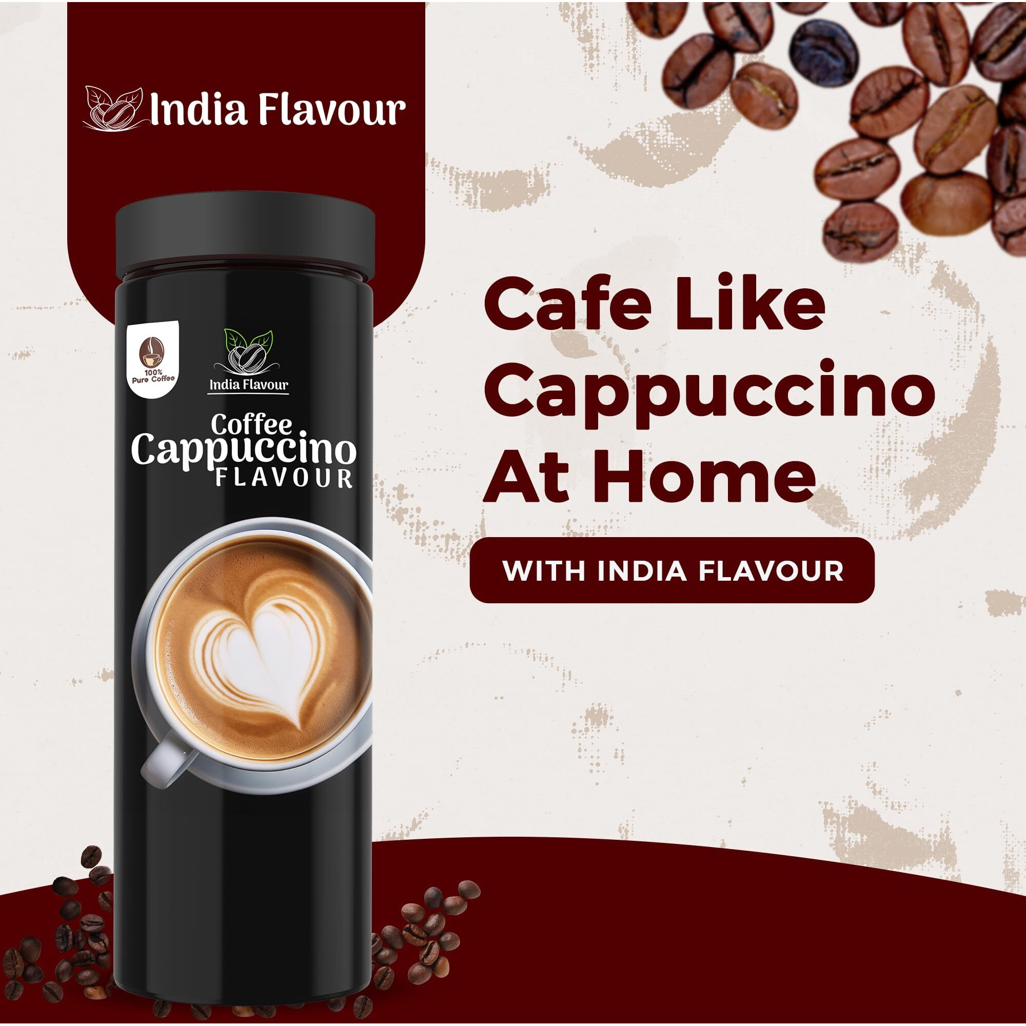 India Flavor Cappuccino Coffee | Creamy, Smooth Instant Coffee Powder | 100 gm coffee, 50 Servings