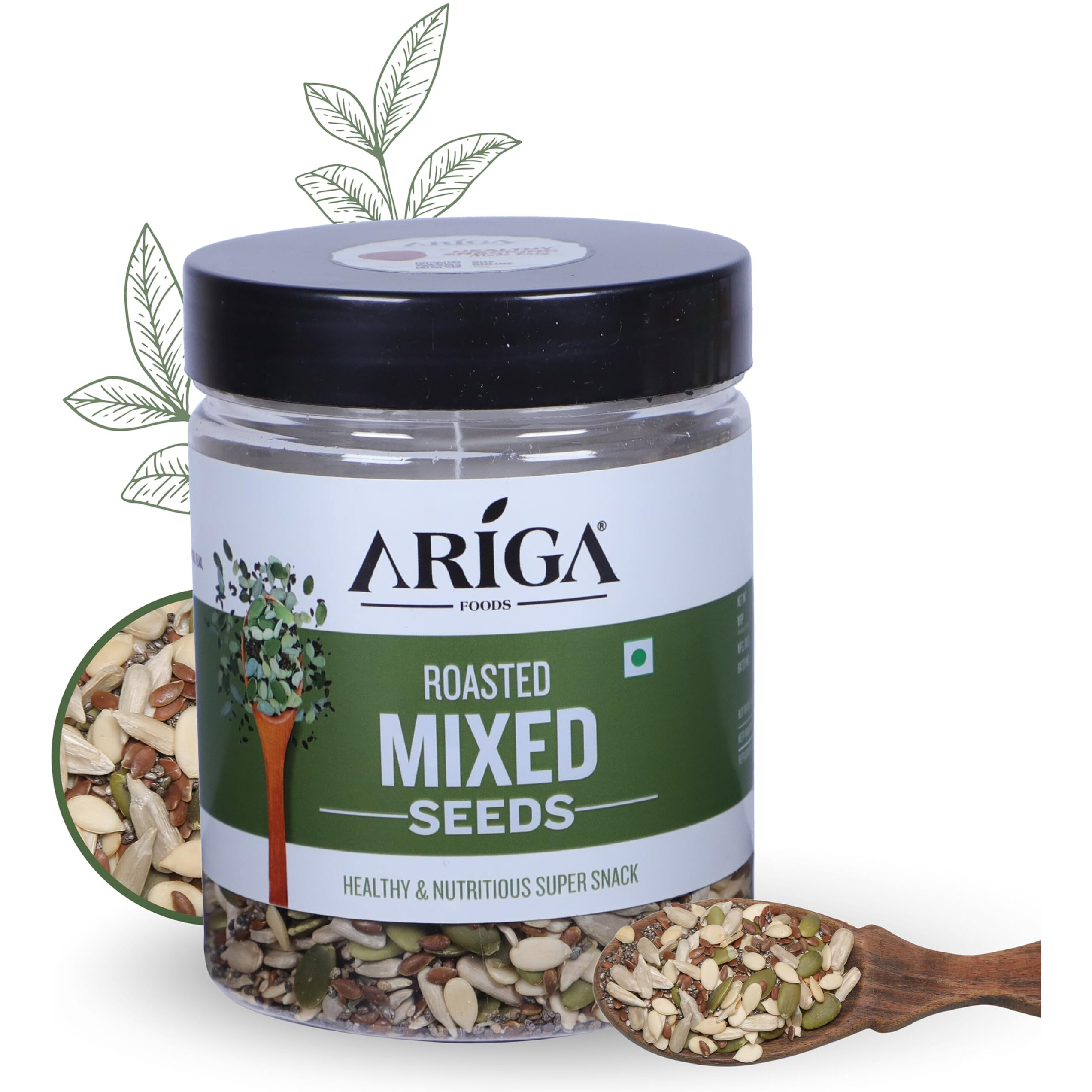 Ariga Foods 5 in 1 Super Seeds Mix- Pumpkin, Flax, Chia, Watermelon and Sunflower Mixed Seeds for Weight Loss in Pet Jar Value Pack (200g) | Vitamins & Minerals Rich | Healthy Diet Food