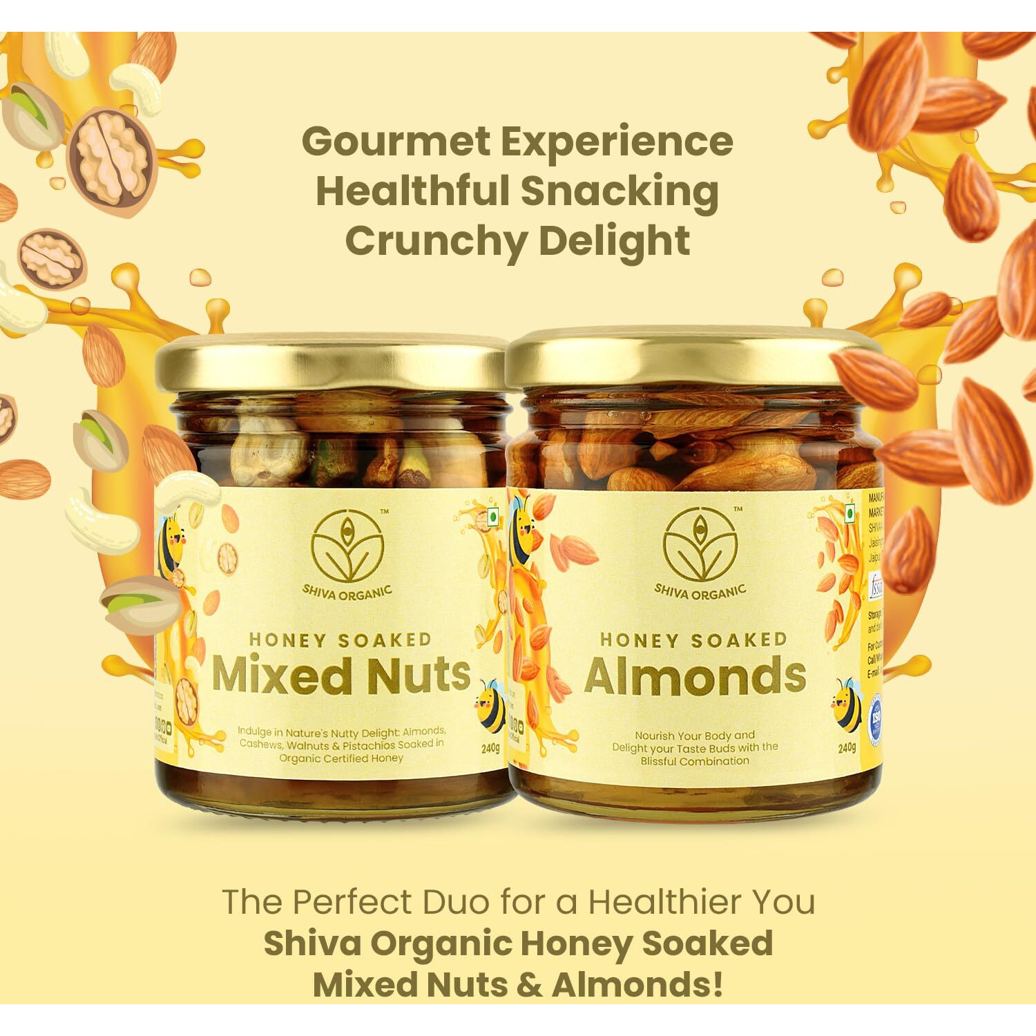 Shiva Organic Crunchy, Rich in Protein, Magnesium, Phosphorus, and Dietary Fibre I Energy Booster (Soaked Nuts Comb - Almonds, Mixed Nuts, 480g (2 * 240g))