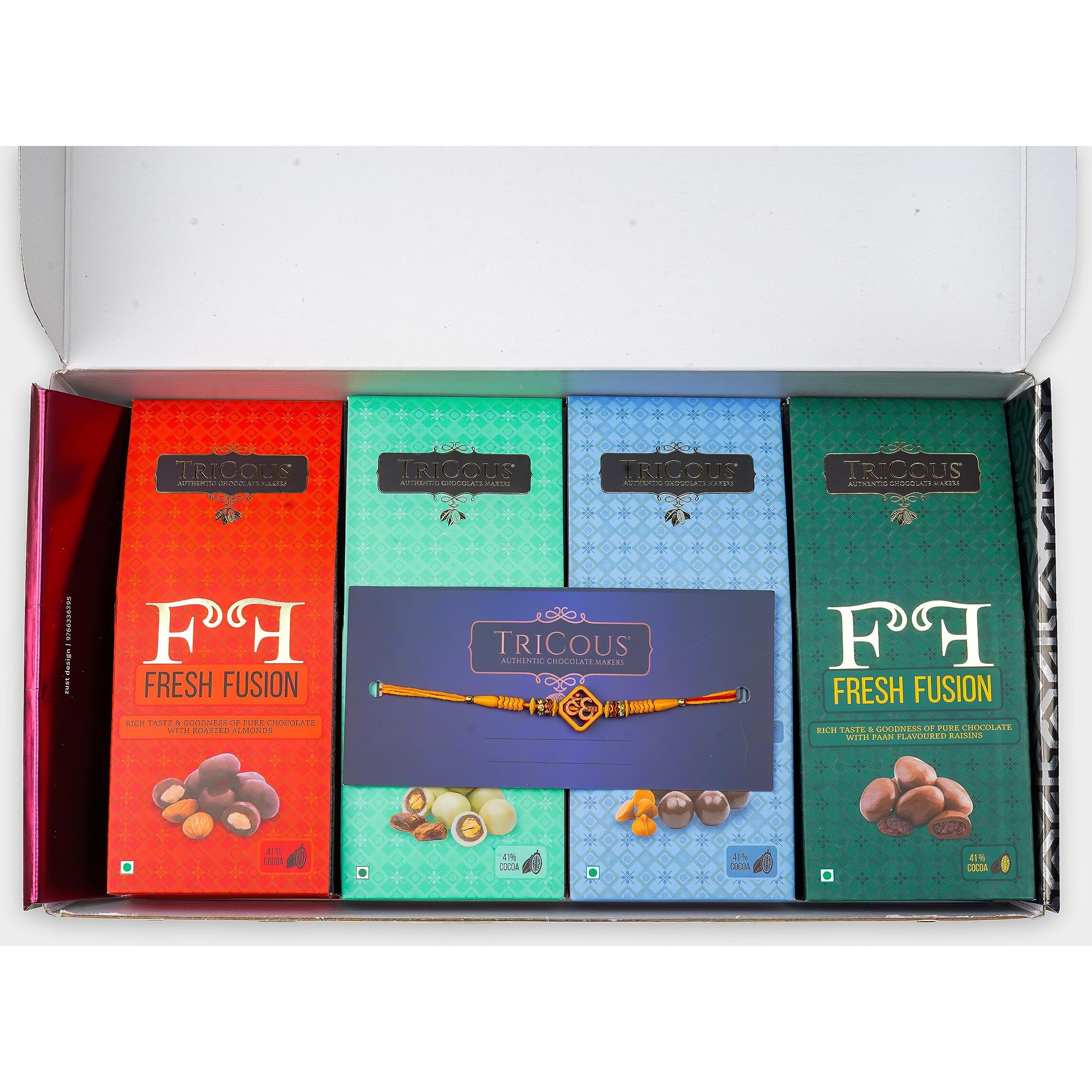 Tricous Raksha Bandhan Special Rakhi Treasure Gift Box with a Mix of 4 Pure Chocolate-Coated Nuts in Assorted Flavors, Perfect for Every Taste Palate, Delightful and Festive Treat for Your Loved Ones