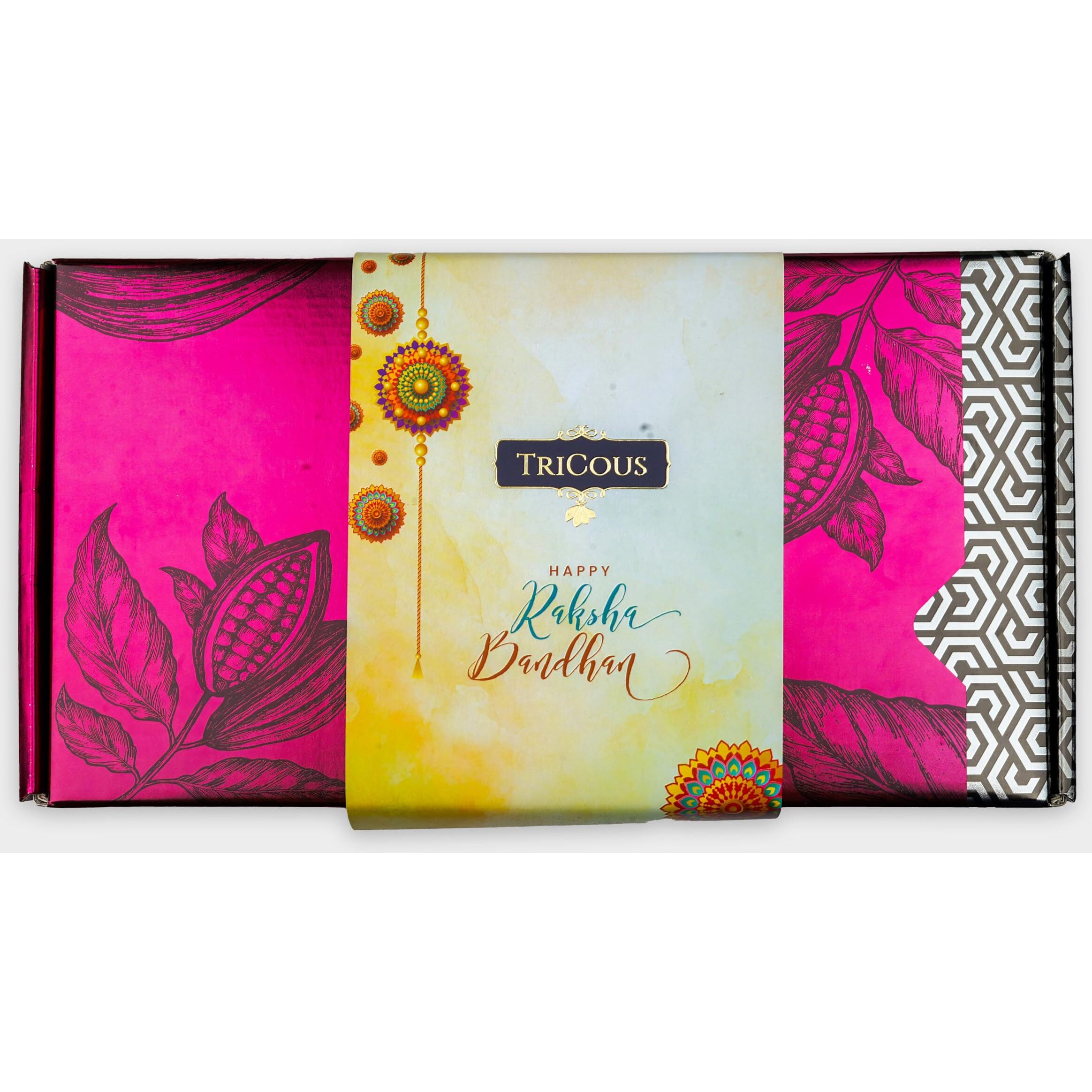 Tricous Raksha Bandhan Special Rakhi Treasure Gift Box with a Mix of 4 Pure Chocolate-Coated Nuts in Assorted Flavors, Perfect for Every Taste Palate, Delightful and Festive Treat for Your Loved Ones