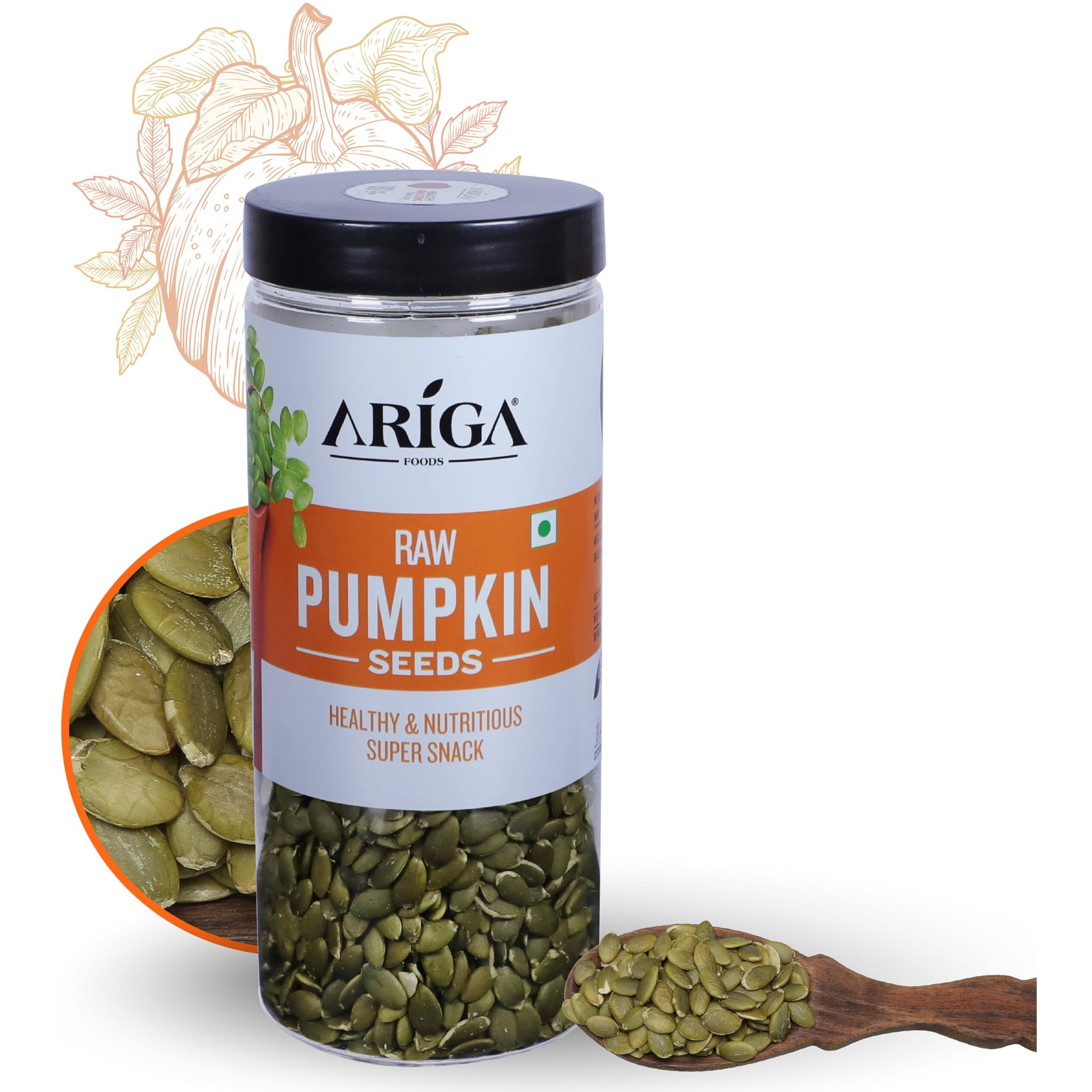 Ariga Foods Raw Pumpkin Seeds Immunity Booster | Rich in Protein & Fibre For Weight Loss in Pet Jar | Rich Source of Omega 3 | Highly Nutritious Snack | Rich in Protein, Dietary Fibre, Zinc & Magnesium 500g