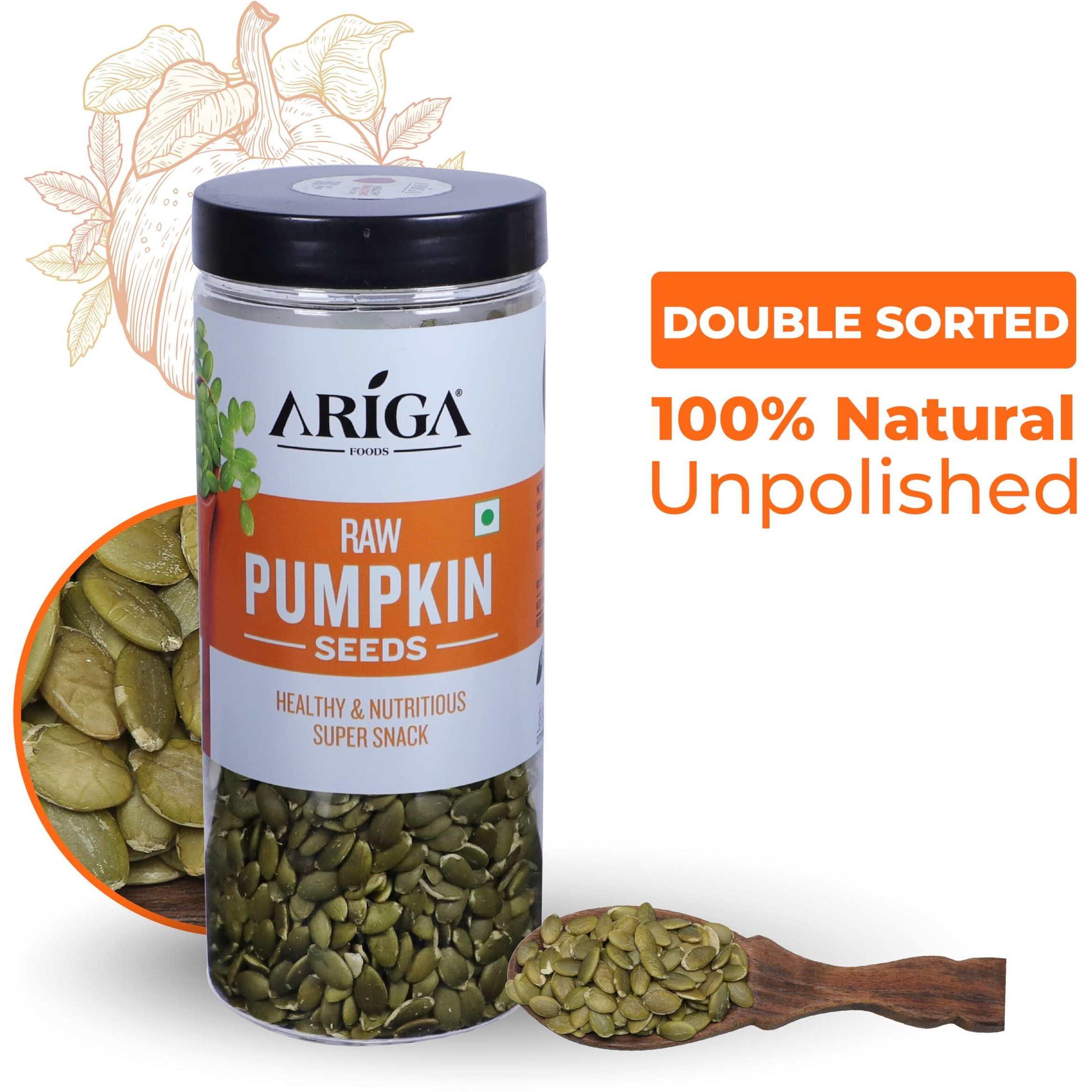 Ariga Foods Raw Pumpkin Seeds Immunity Booster | Rich in Protein & Fibre For Weight Loss in Pet Jar | Rich Source of Omega 3 | Highly Nutritious Snack | Rich in Protein, Dietary Fibre, Zinc & Magnesium 500g