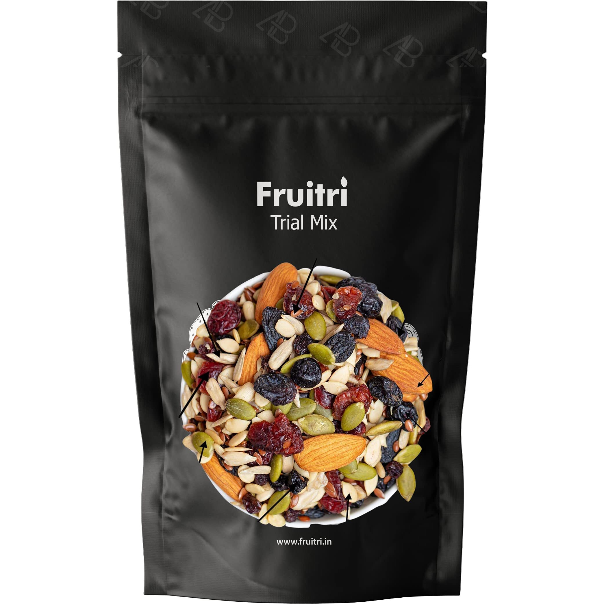 Fruitri Superfood Trail Mix 200g- Almonds, Pumpkin, Sunflower, Watermelon, Flax Seeds, Black Raisins, Black Currant, Cranberries and Blueberries