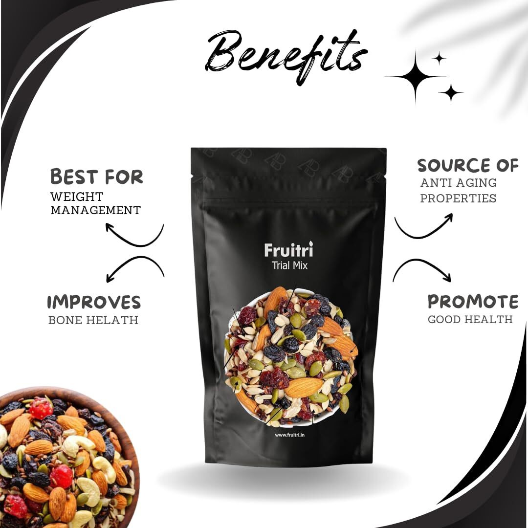 Fruitri Superfood Trail Mix 200g- Almonds, Pumpkin, Sunflower, Watermelon, Flax Seeds, Black Raisins, Black Currant, Cranberries and Blueberries
