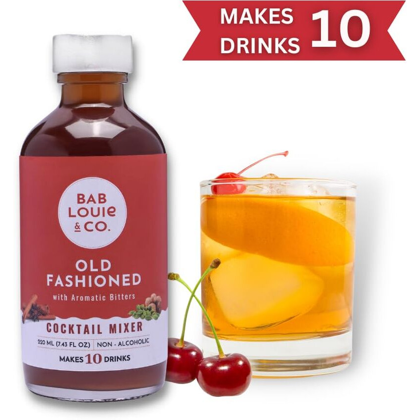 Bab Louie & Co. Assorted Garnishes with Old Fashioned Cocktail Mixer for Whiskey, Bourbon, Rum, Makes 7 Drinks, Combo Pack of 2 (50g Garnishes & 220 ML Mixer)